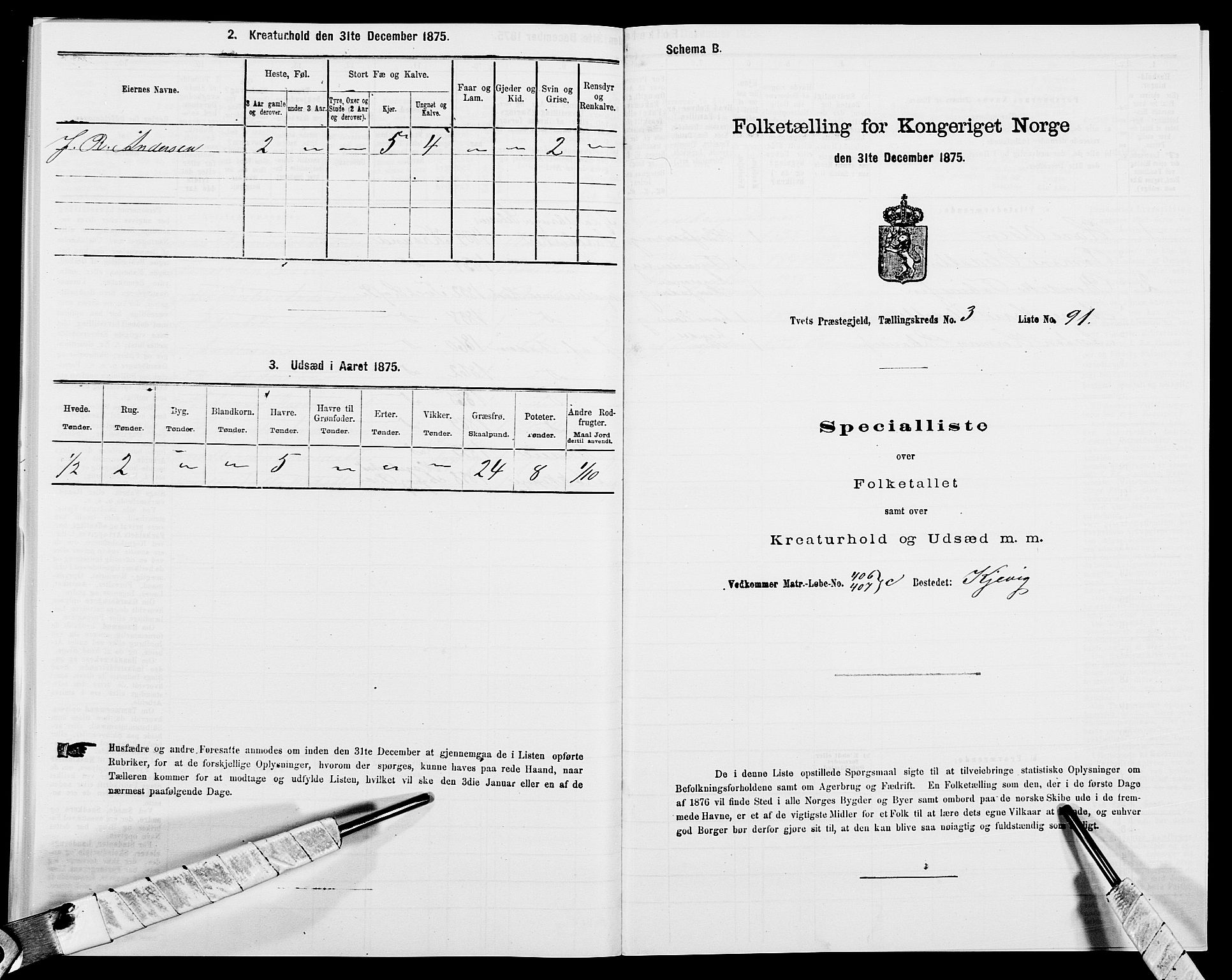 SAK, 1875 census for 1013P Tveit, 1875, p. 497