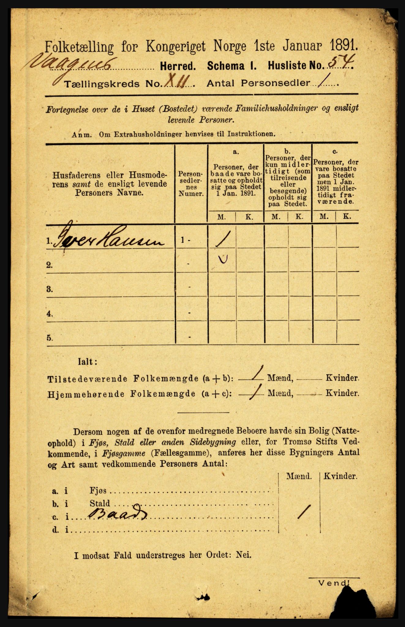 RA, 1891 census for 1865 Vågan, 1891, p. 2887
