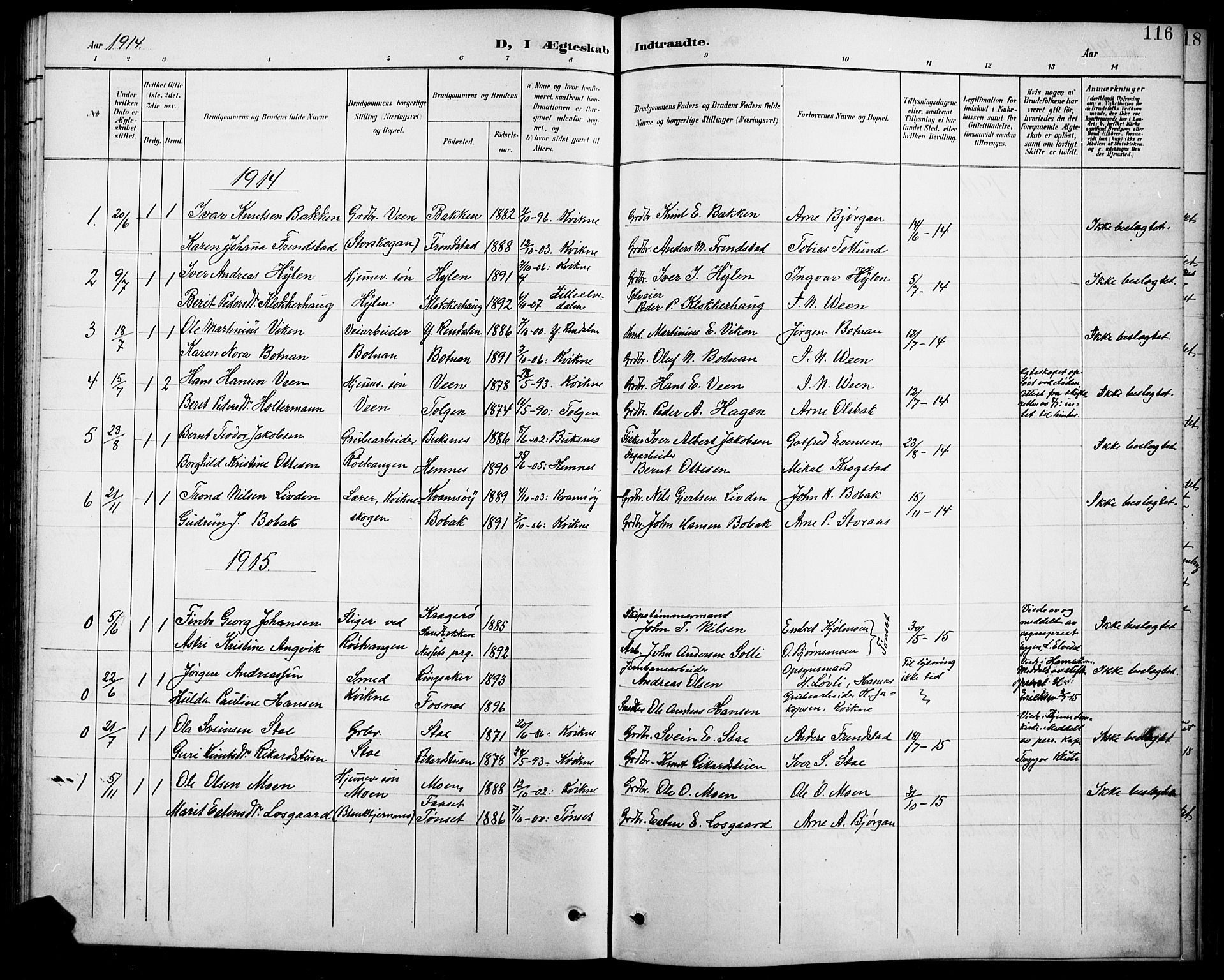 Kvikne prestekontor, SAH/PREST-064/H/Ha/Hab/L0003: Parish register (copy) no. 3, 1896-1918, p. 116