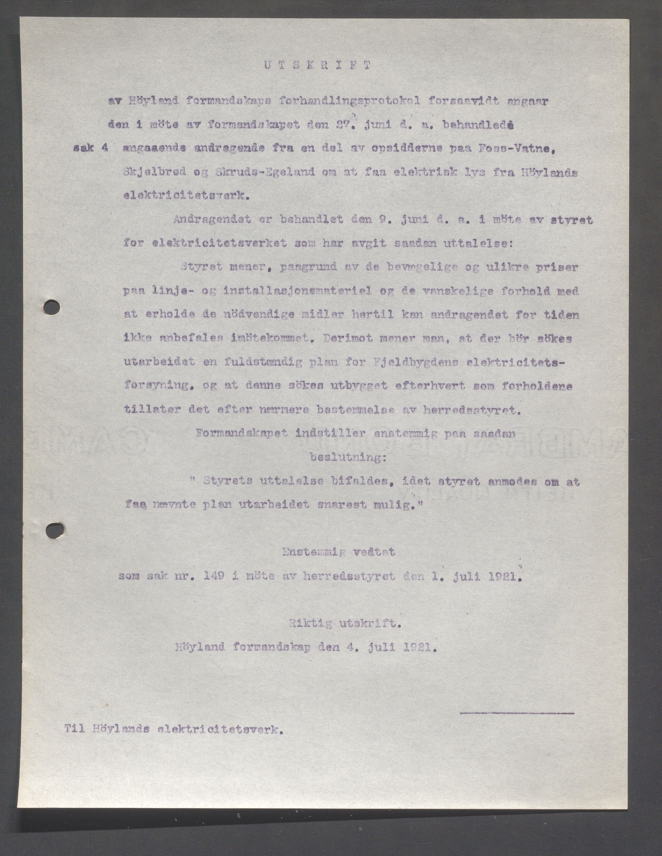 Høyland kommune - Formannskapet, IKAR/K-100046/B/L0006: Kopibok, 1920-1923, p. 304