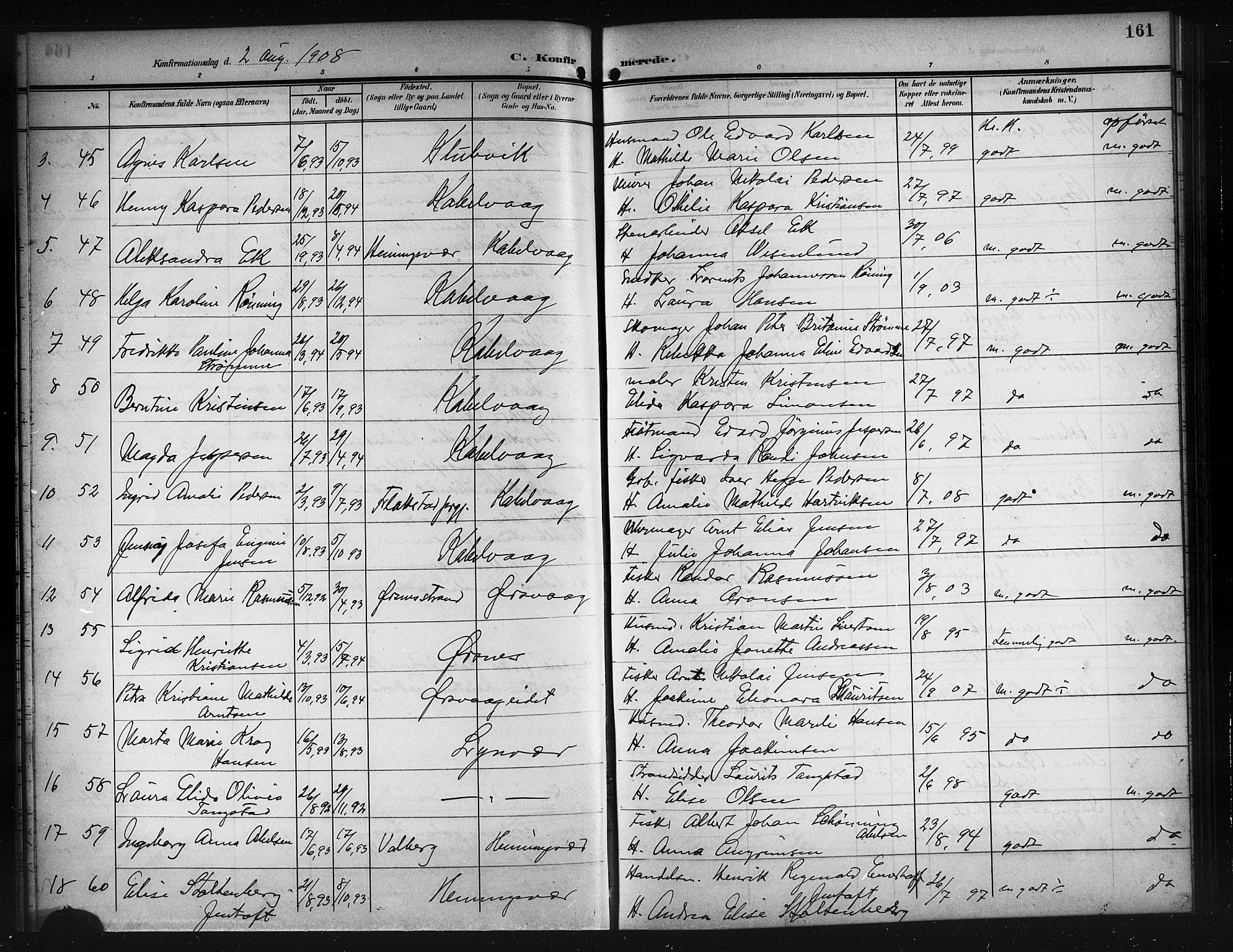 Ministerialprotokoller, klokkerbøker og fødselsregistre - Nordland, AV/SAT-A-1459/874/L1079: Parish register (copy) no. 874C08, 1907-1915, p. 161