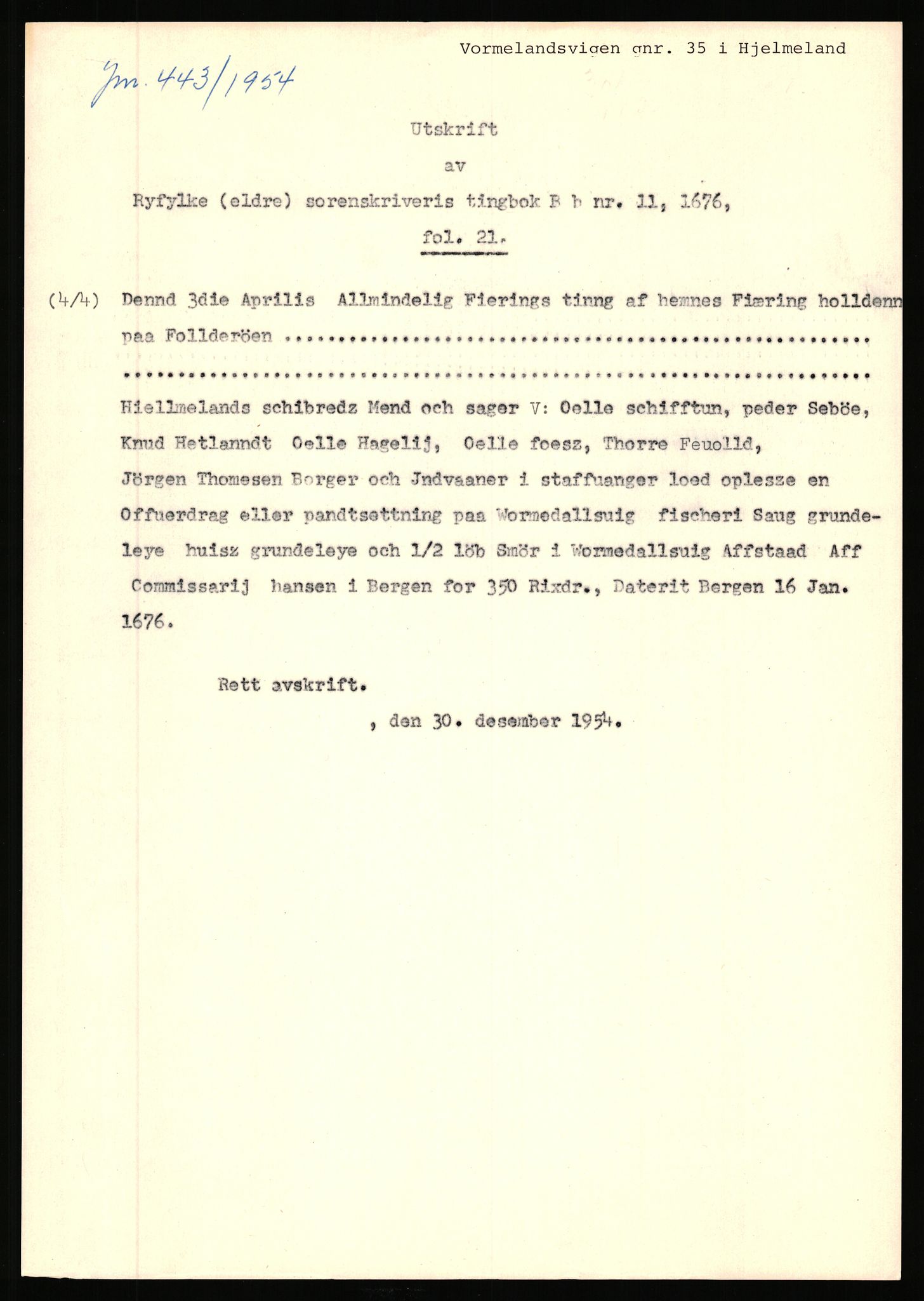 Statsarkivet i Stavanger, SAST/A-101971/03/Y/Yj/L0096: Avskrifter sortert etter gårdsnavn: Vistad - Vågen søndre, 1750-1930, p. 267