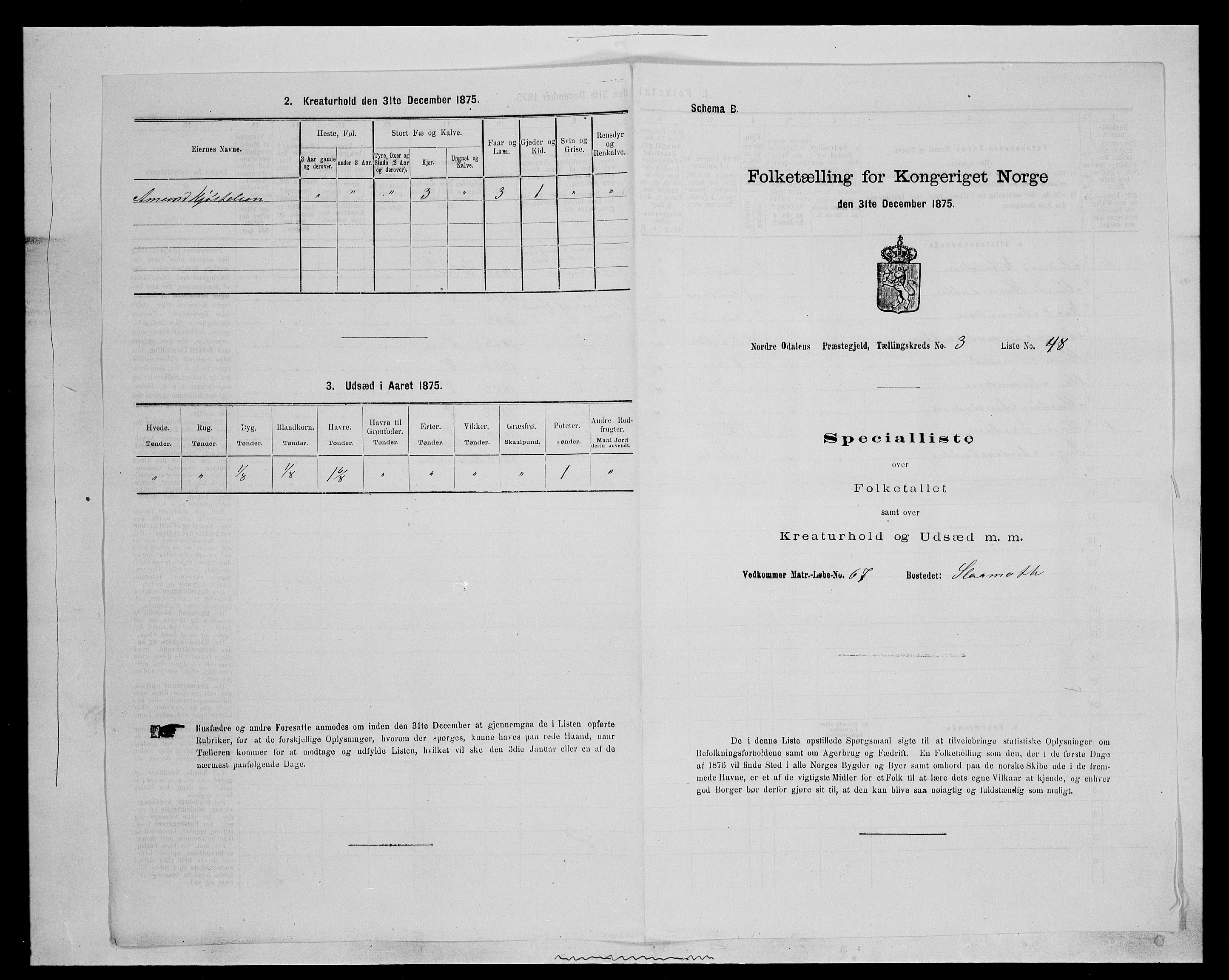 SAH, 1875 census for 0418P Nord-Odal, 1875, p. 465