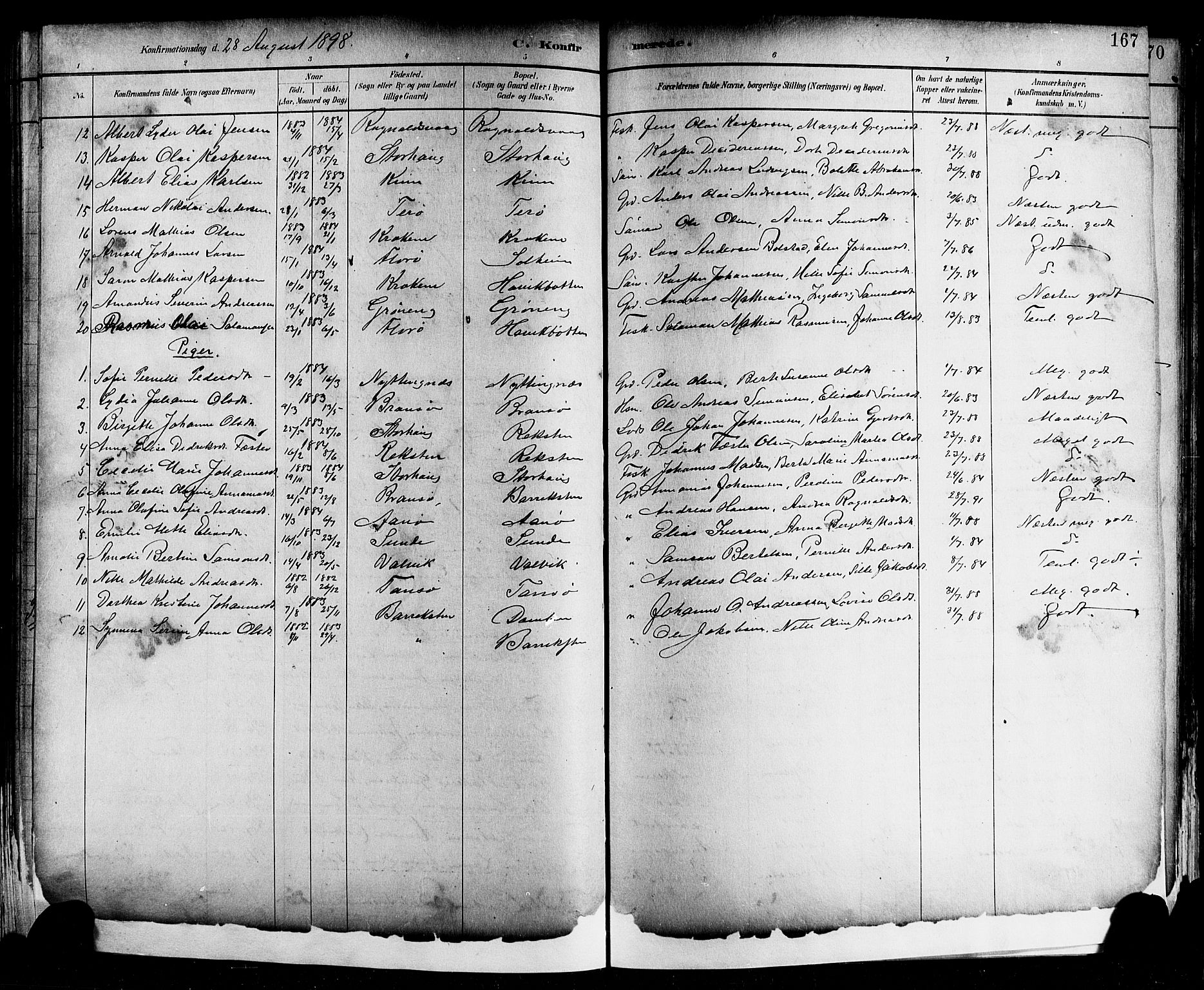 Kinn sokneprestembete, AV/SAB-A-80801/H/Hab/Haba/L0002: Parish register (copy) no. A 2, 1882-1906, p. 167