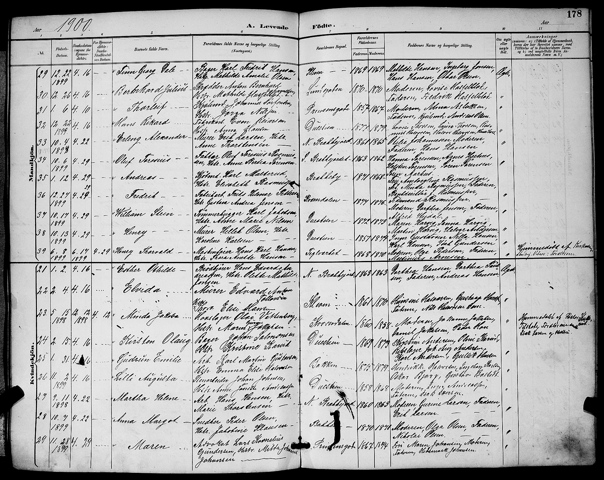 Skien kirkebøker, SAKO/A-302/G/Ga/L0007: Parish register (copy) no. 7, 1891-1900, p. 178