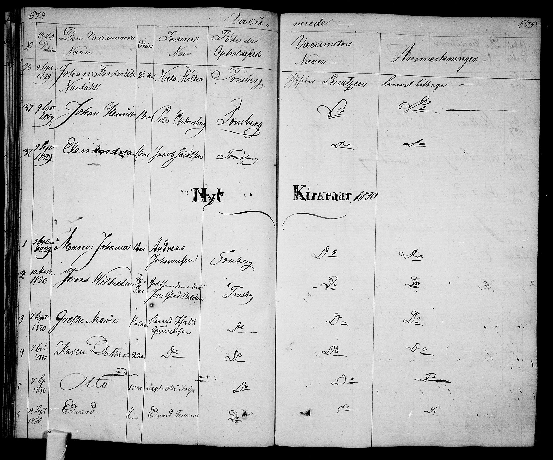 Tønsberg kirkebøker, AV/SAKO-A-330/F/Fa/L0005: Parish register (official) no. I 5, 1827-1836, p. 674-675