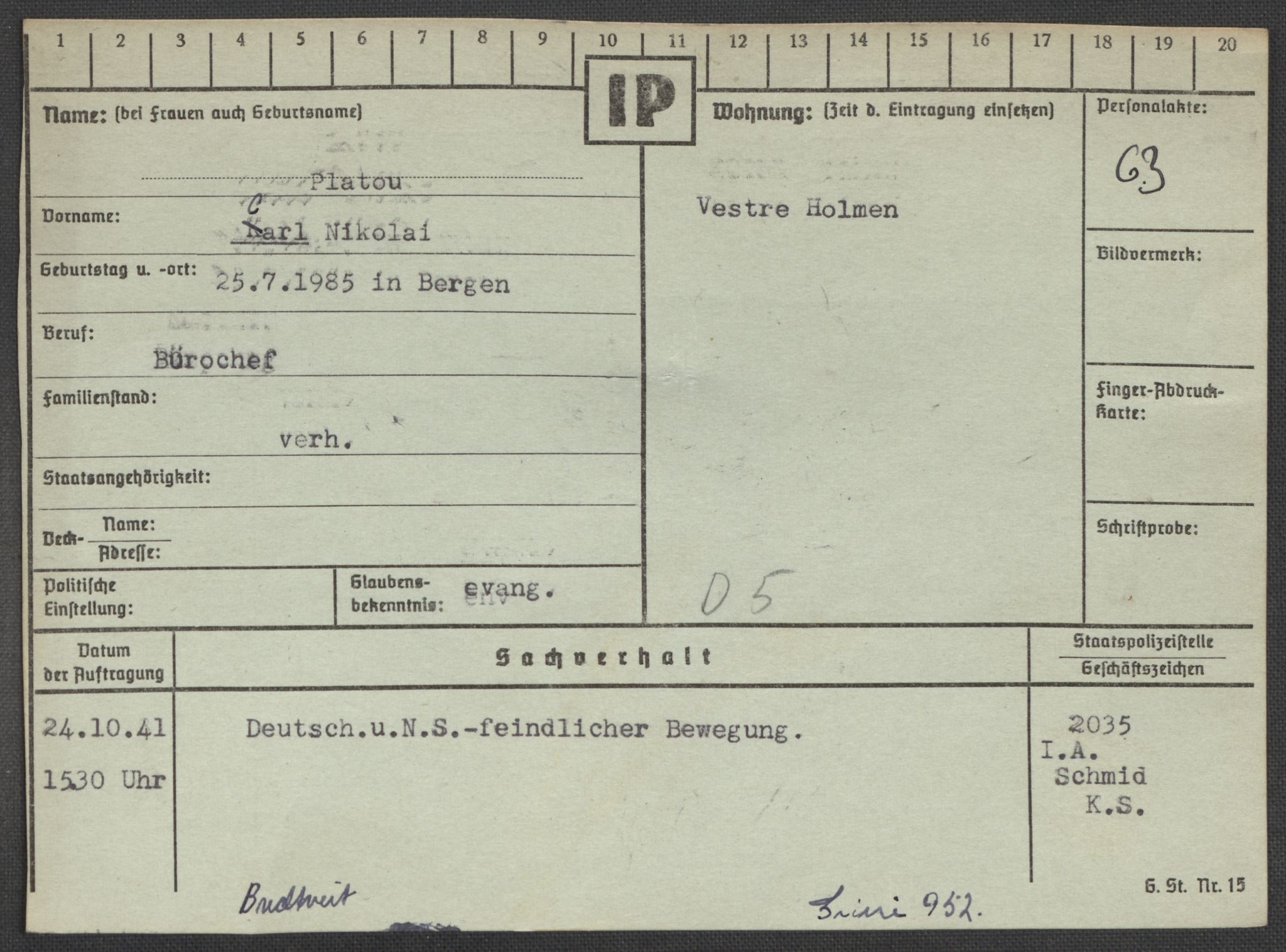 Befehlshaber der Sicherheitspolizei und des SD, AV/RA-RAFA-5969/E/Ea/Eaa/L0008: Register over norske fanger i Møllergata 19: Oelze-Ru, 1940-1945, p. 908