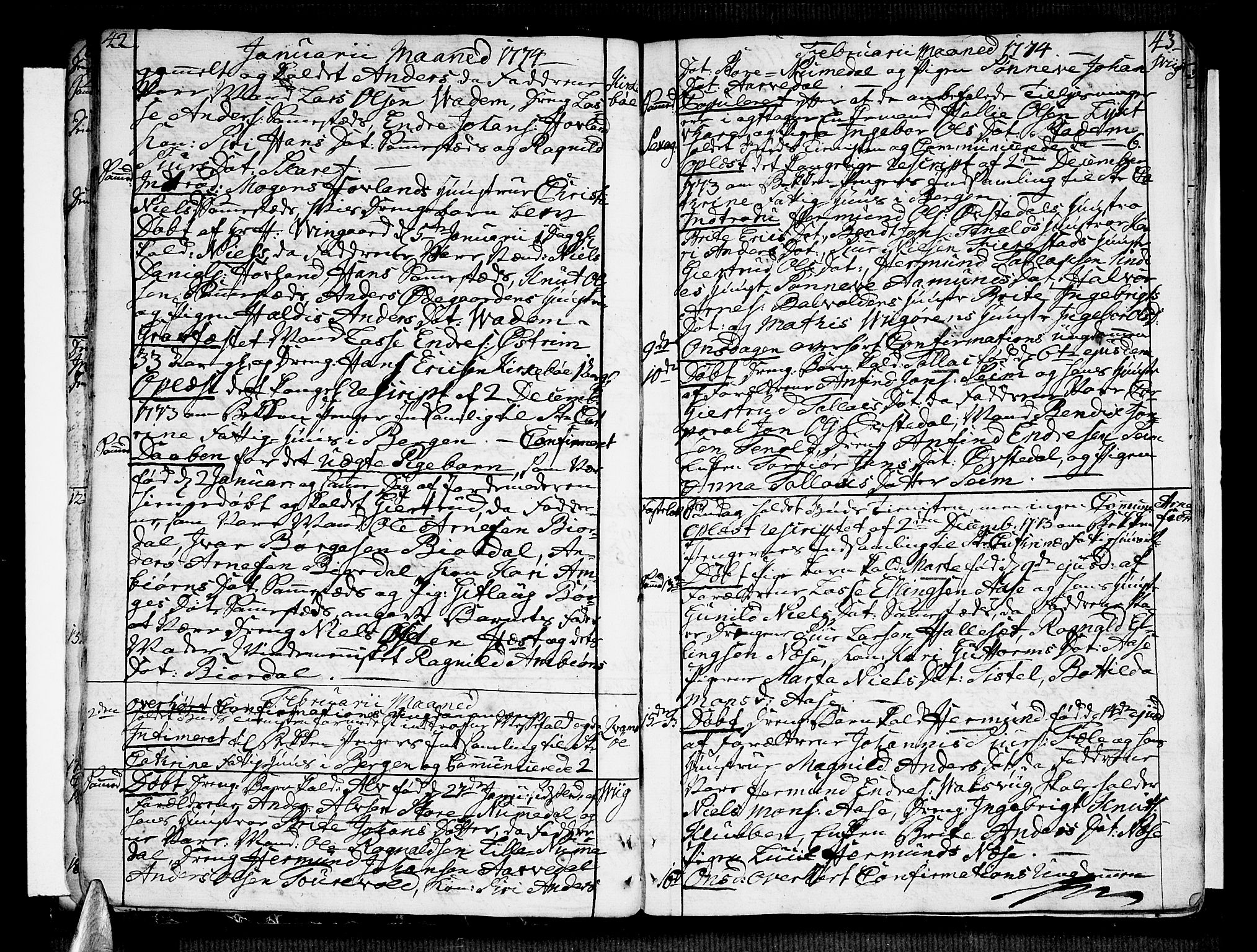 Vik sokneprestembete, SAB/A-81501: Parish register (official) no. A 4, 1772-1783, p. 42-43