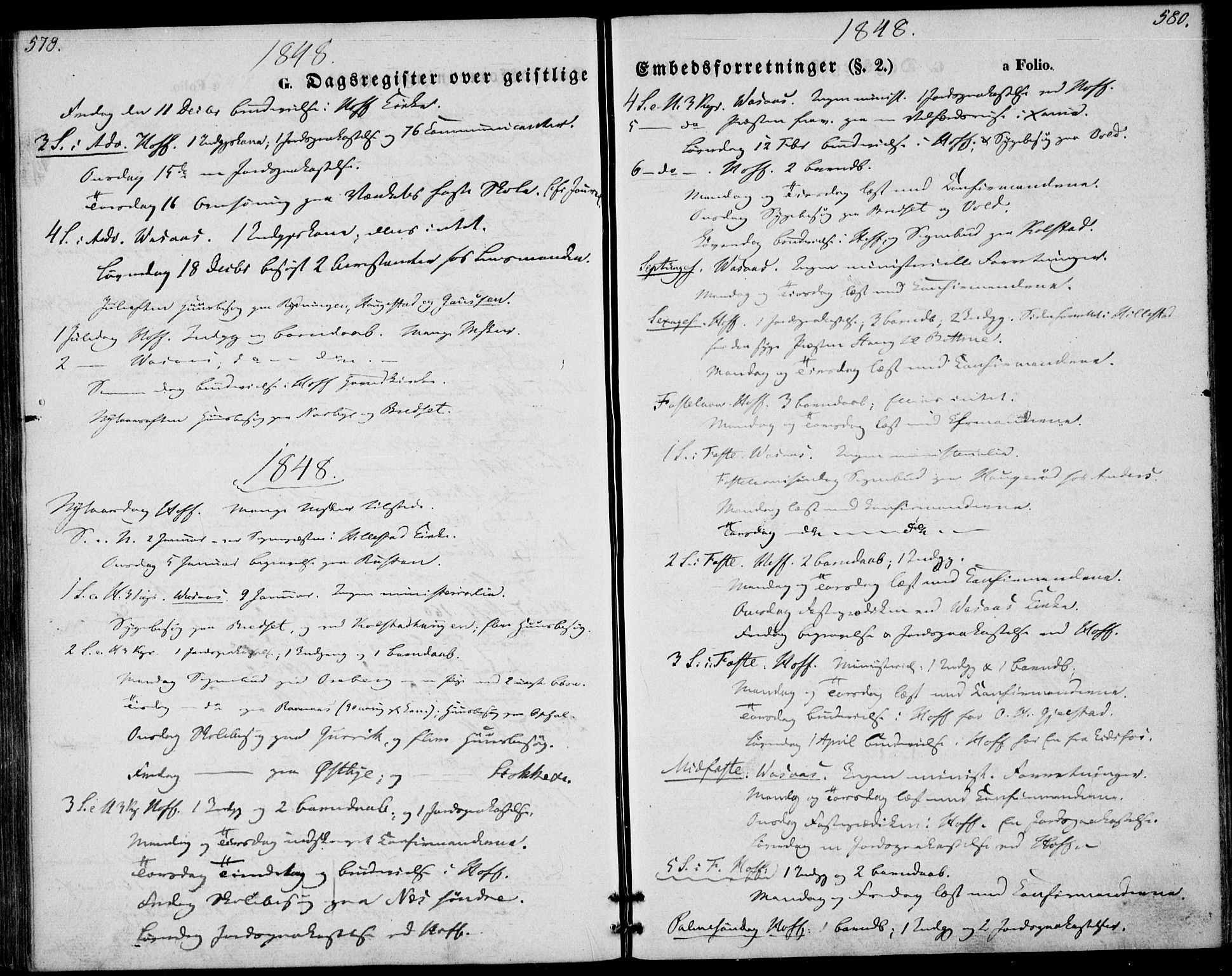 Hof kirkebøker, AV/SAKO-A-64/F/Fa/L0005: Parish register (official) no. I 5, 1844-1851, p. 579-580