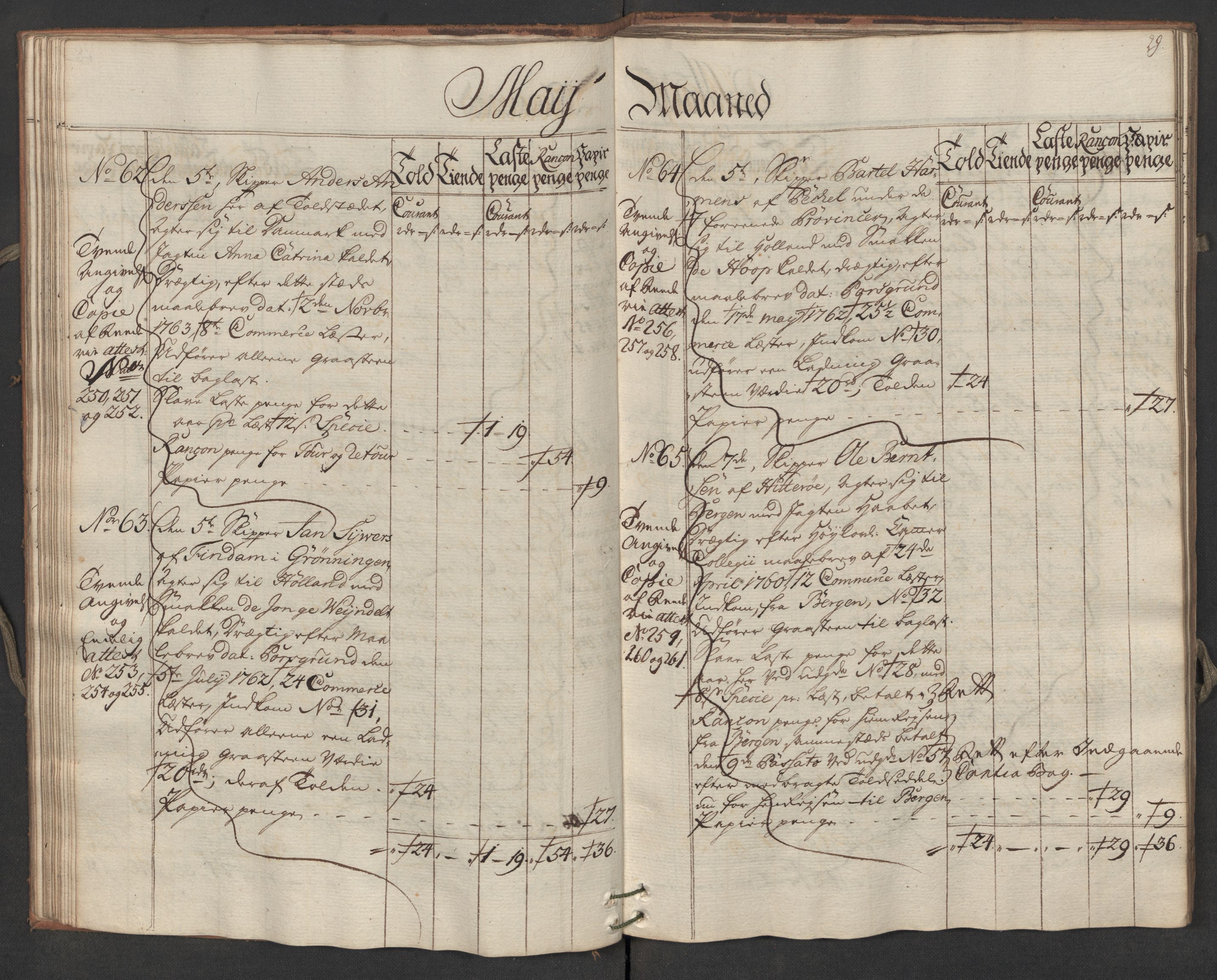 Generaltollkammeret, tollregnskaper, AV/RA-EA-5490/R19/L0024b/0001: Tollregnskaper Flekkefjord / Utgående hovedtollbok, 1764, p. 28b-29a