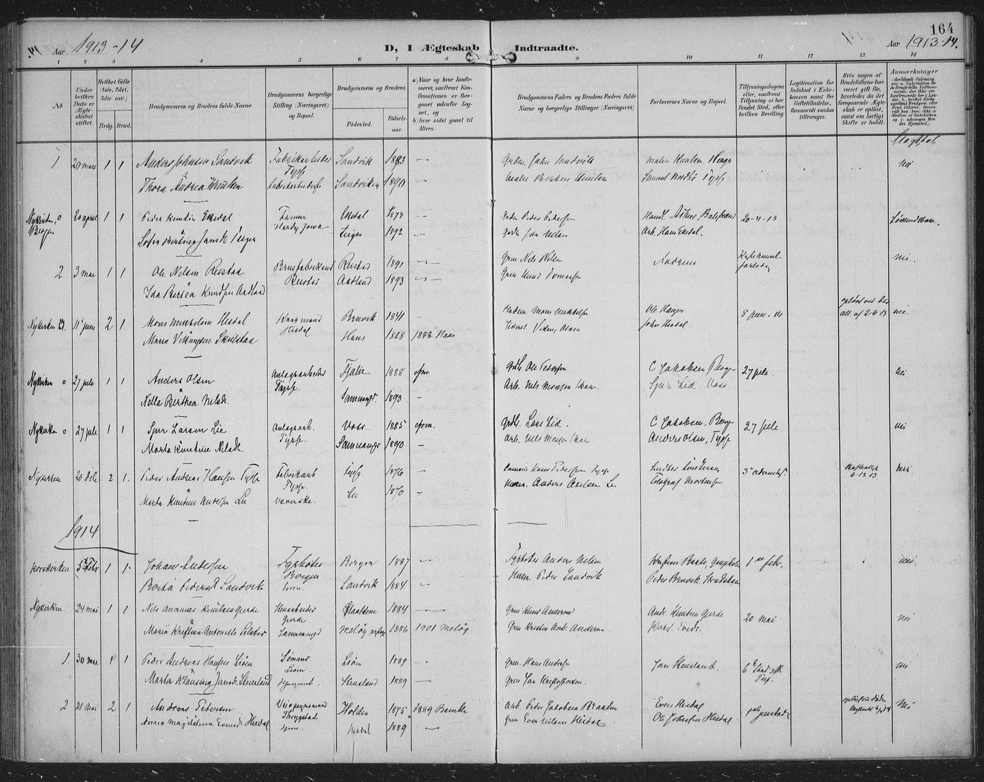 Samnanger Sokneprestembete, SAB/A-77501/H/Haa: Parish register (official) no. A 2, 1902-1918, p. 164