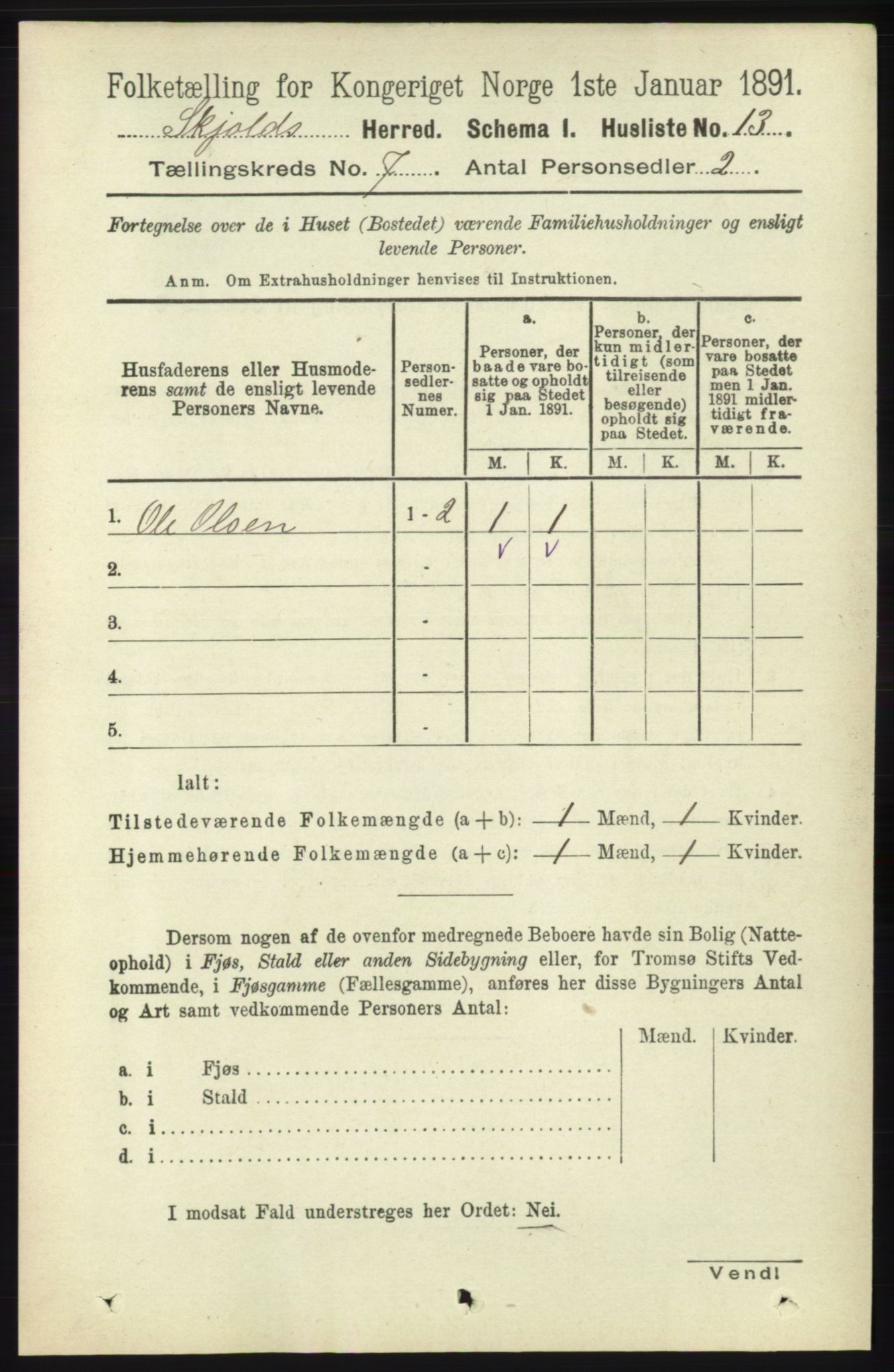 RA, 1891 census for 1154 Skjold, 1891, p. 1316