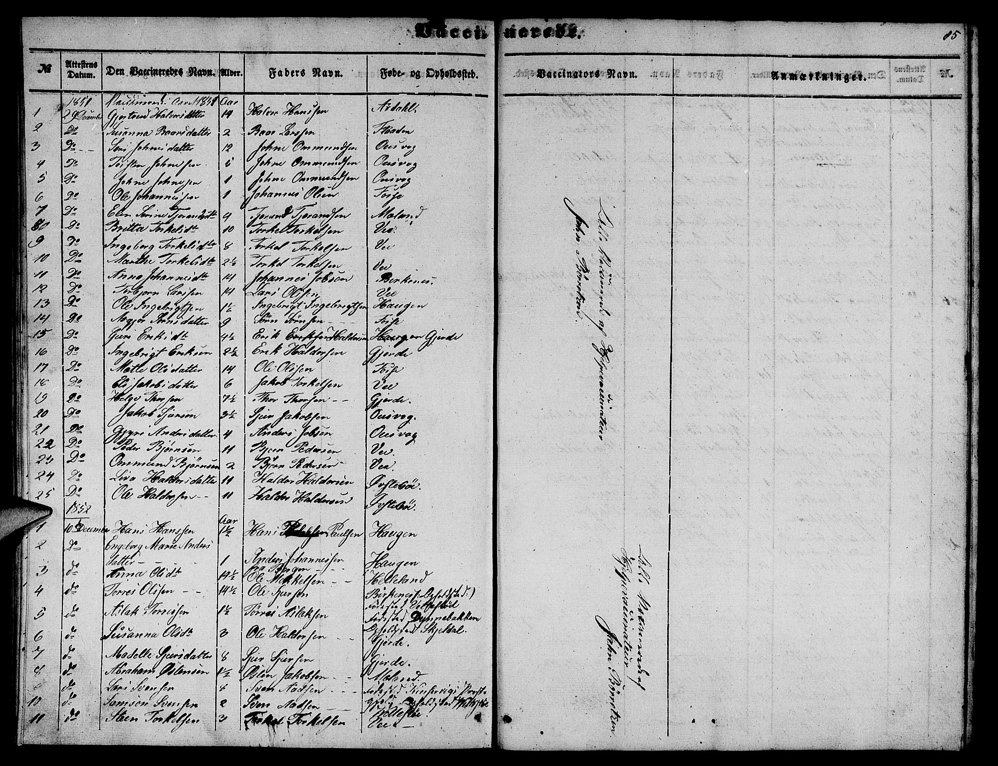 Etne sokneprestembete, SAB/A-75001/H/Hab: Parish register (copy) no. B 2, 1851-1866, p. 85