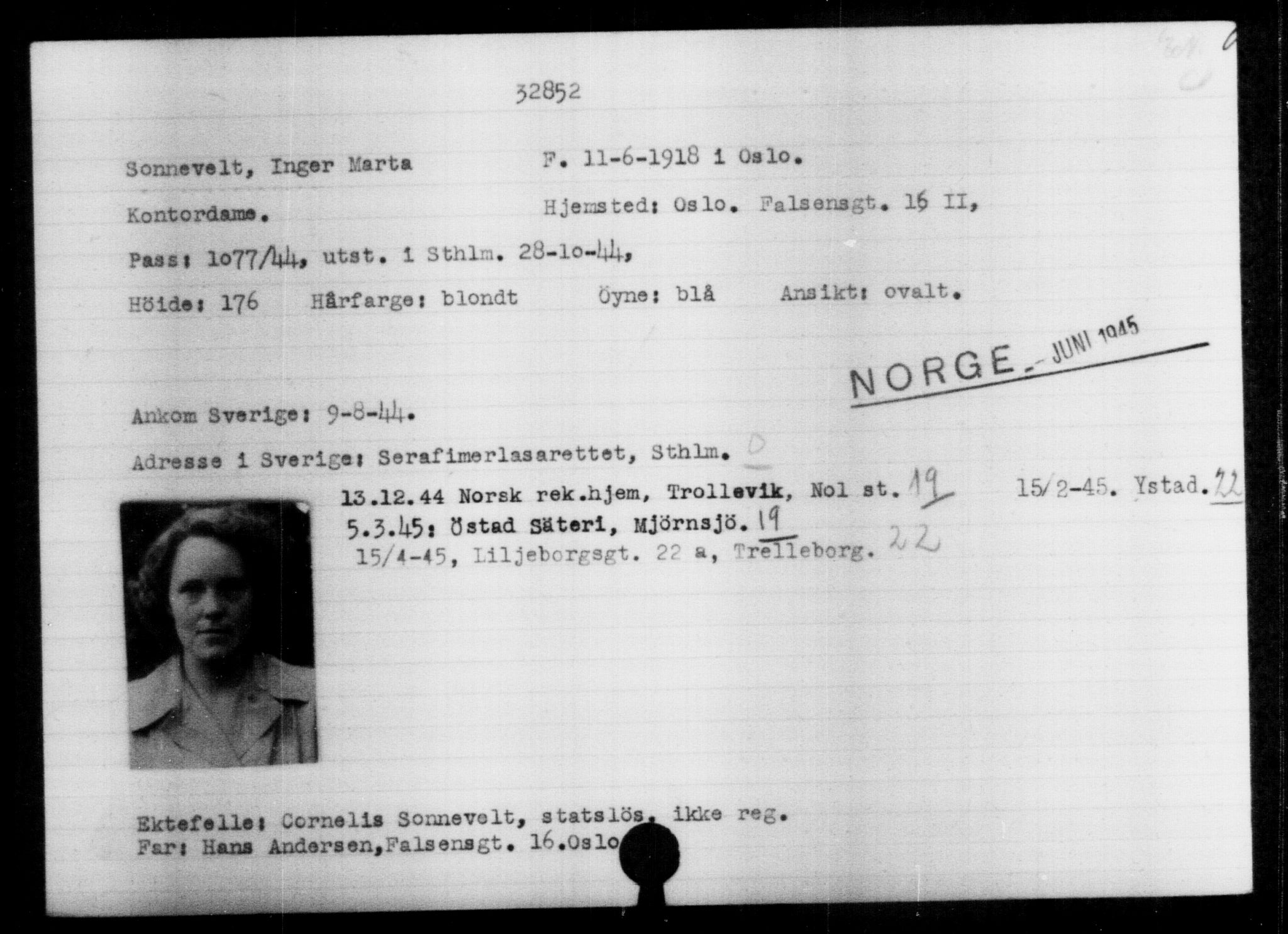 Utenriksstasjonene, Legasjonen i Stockholm, Flyktningkontoret, AV/RA-S-6753/V/Va/L0013: Kjesäterkartoteket, flyktninger med registreringsnr. 31500-34731, 1940-1945, p. 1413