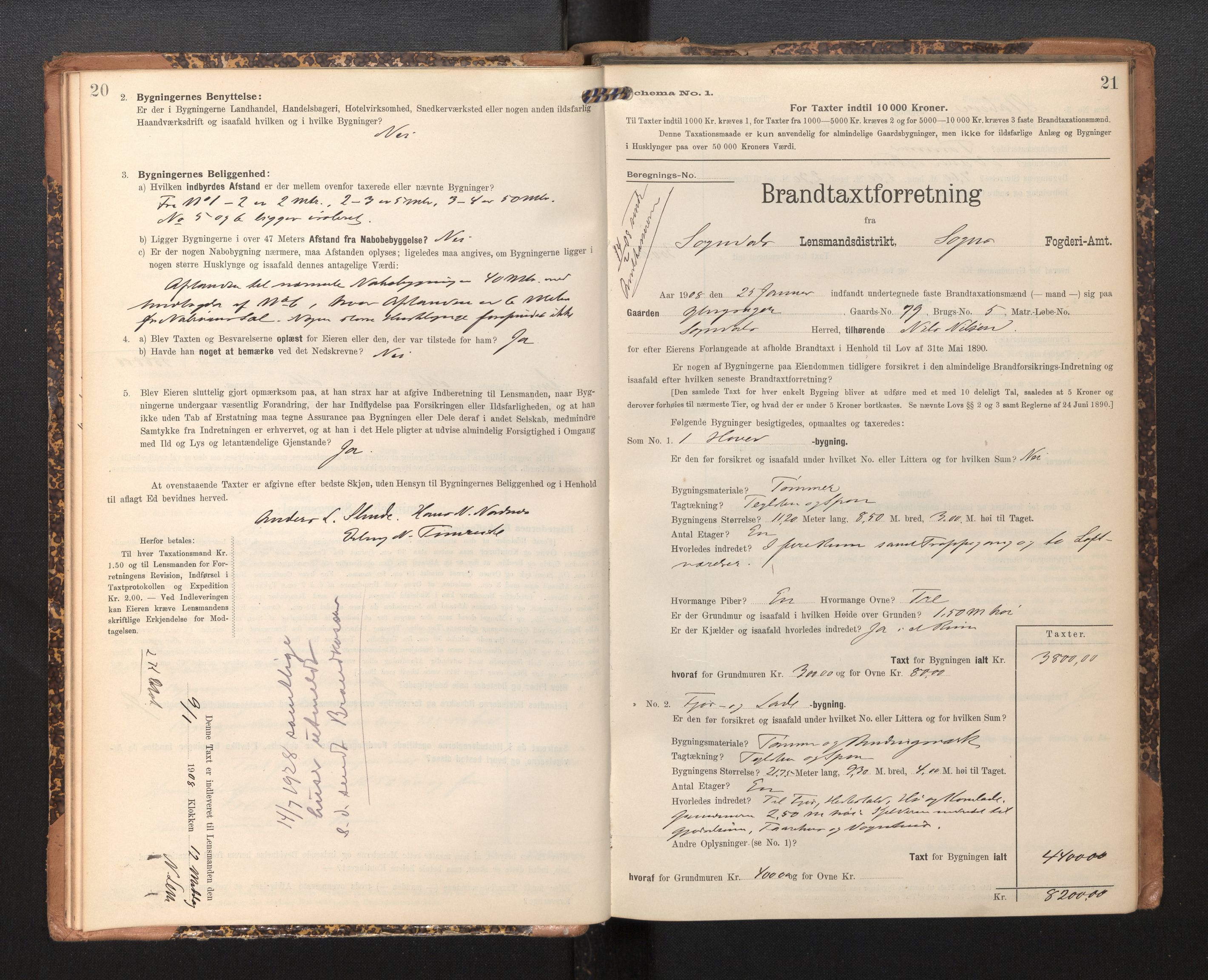 Lensmannen i Sogndal, SAB/A-29901/0012/L0010: Branntakstprotokoll, skjematakst, 1907-1914, p. 20-21