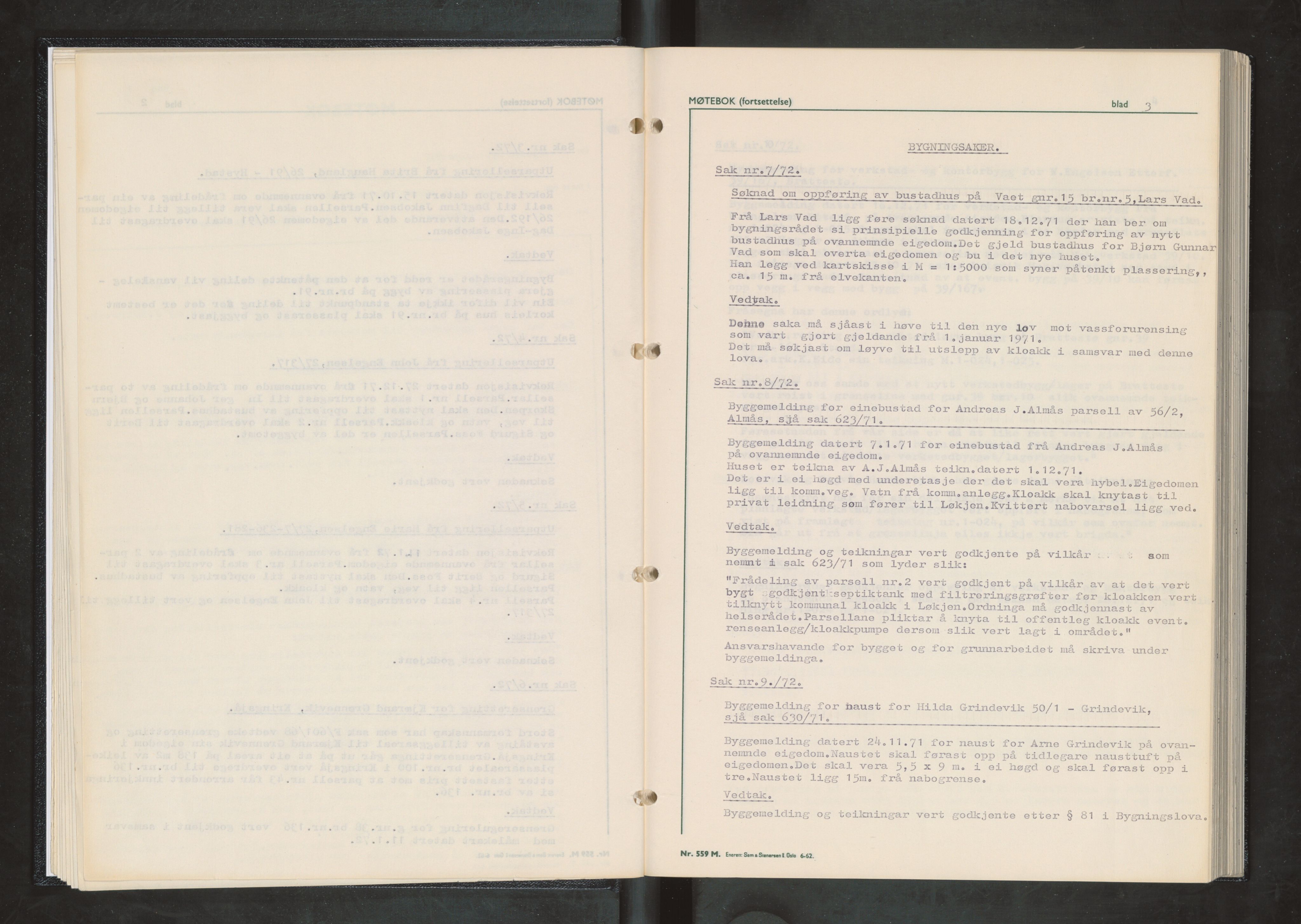 Stord kommune. Bygningsrådet, IKAH/1221-511/A/Aa/L0009: Møtebok for Stord bygningsråd, 1972