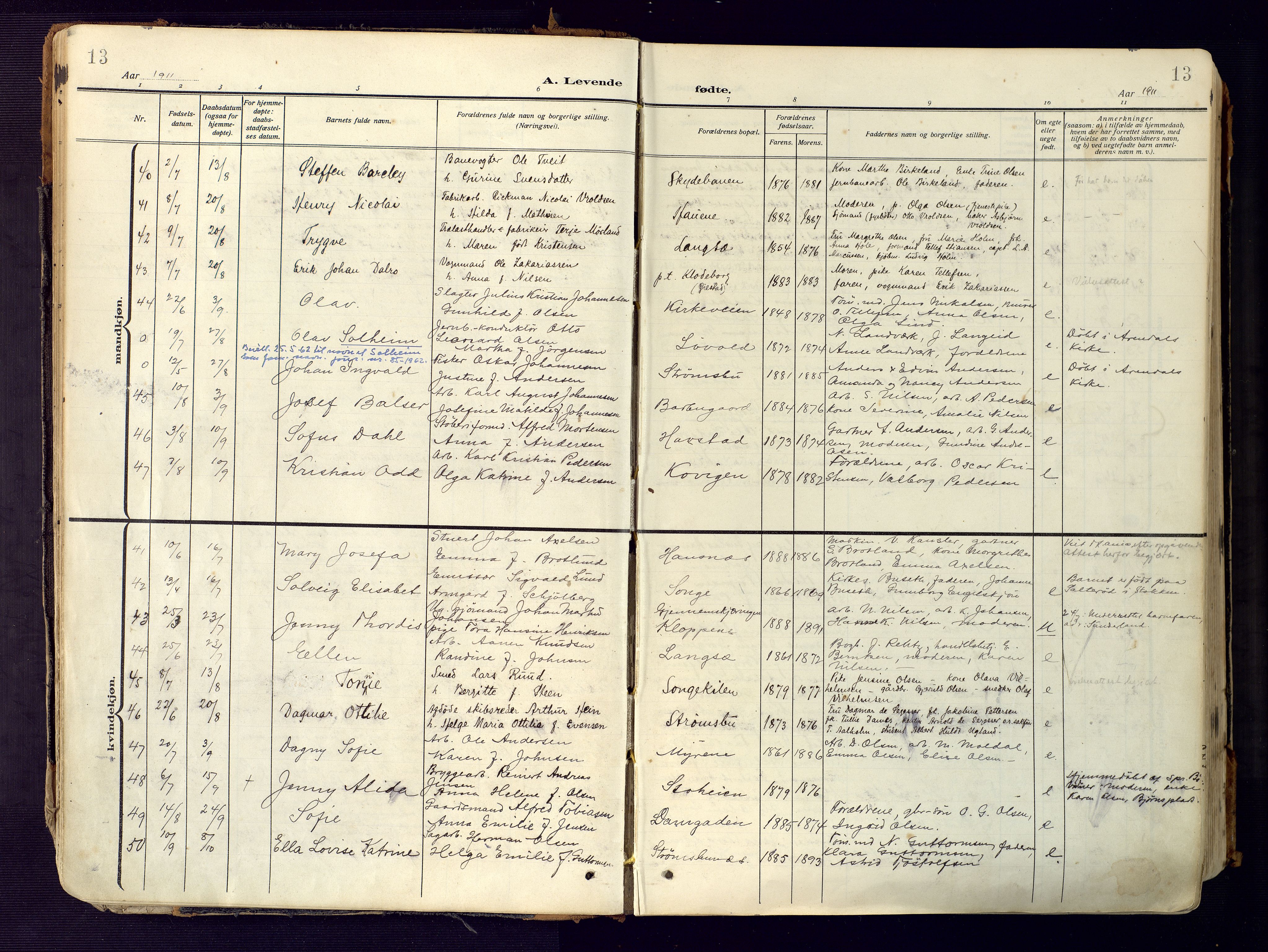 Barbu sokneprestkontor, AV/SAK-1111-0003/F/Fa/L0006: Parish register (official) no. A 6, 1910-1929, p. 13