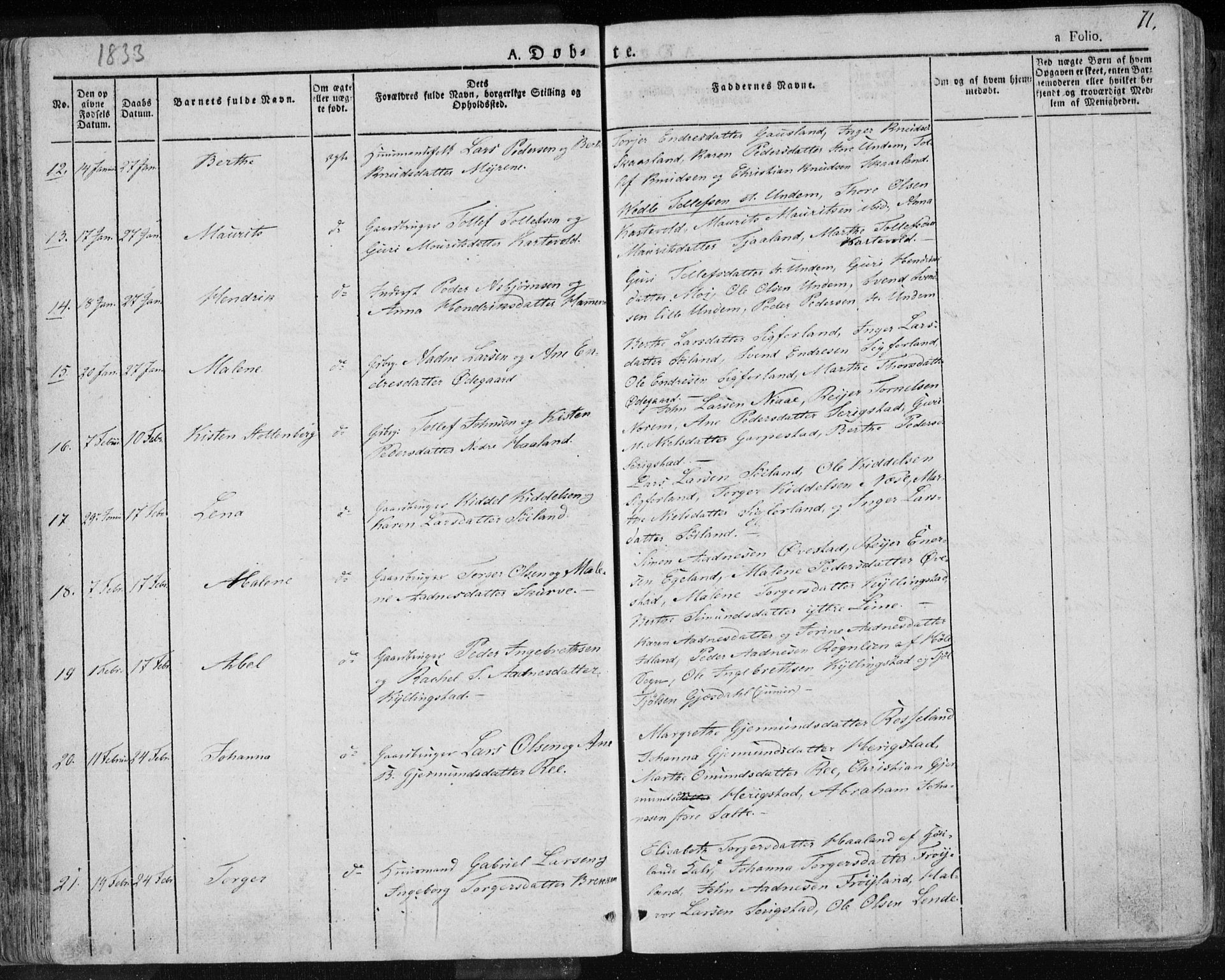 Lye sokneprestkontor, AV/SAST-A-101794/001/30BA/L0004: Parish register (official) no. A 4, 1826-1841, p. 71