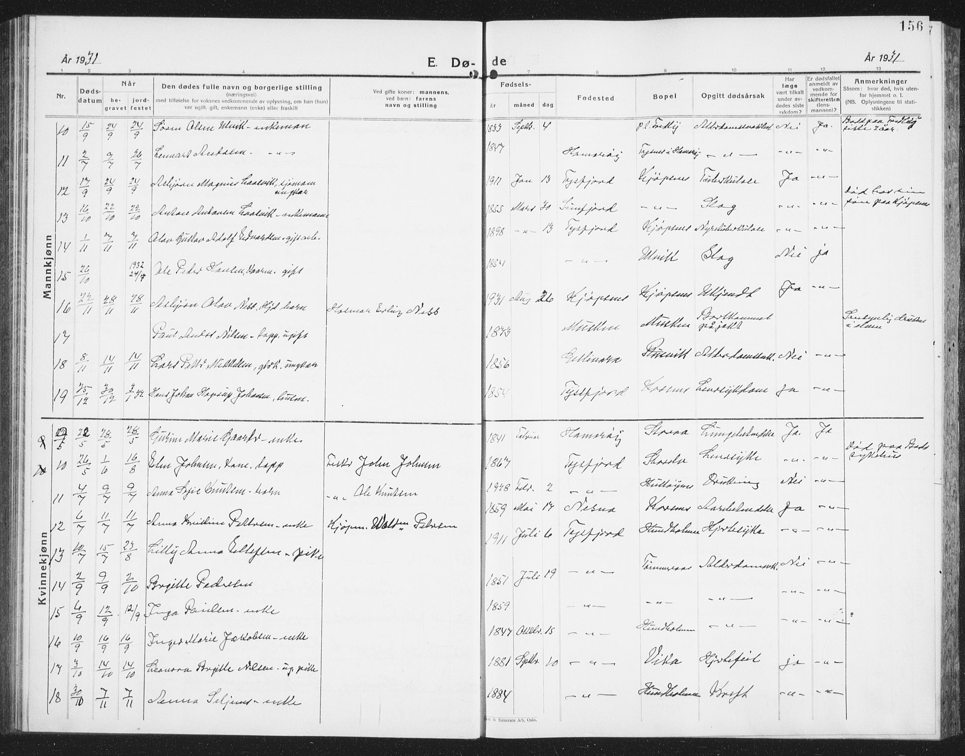 Ministerialprotokoller, klokkerbøker og fødselsregistre - Nordland, SAT/A-1459/861/L0879: Parish register (copy) no. 861C05, 1926-1939, p. 156