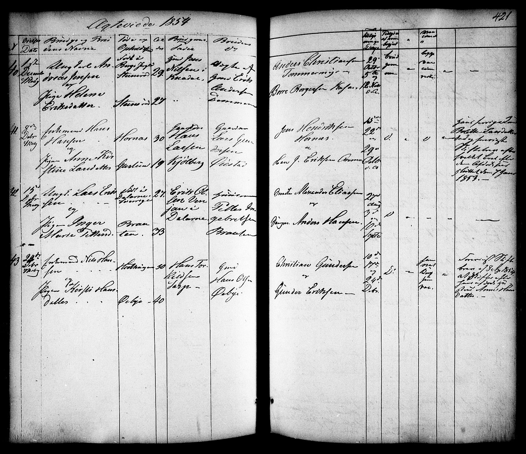 Skjeberg prestekontor Kirkebøker, AV/SAO-A-10923/F/Fa/L0006: Parish register (official) no. I 6, 1846-1858, p. 421