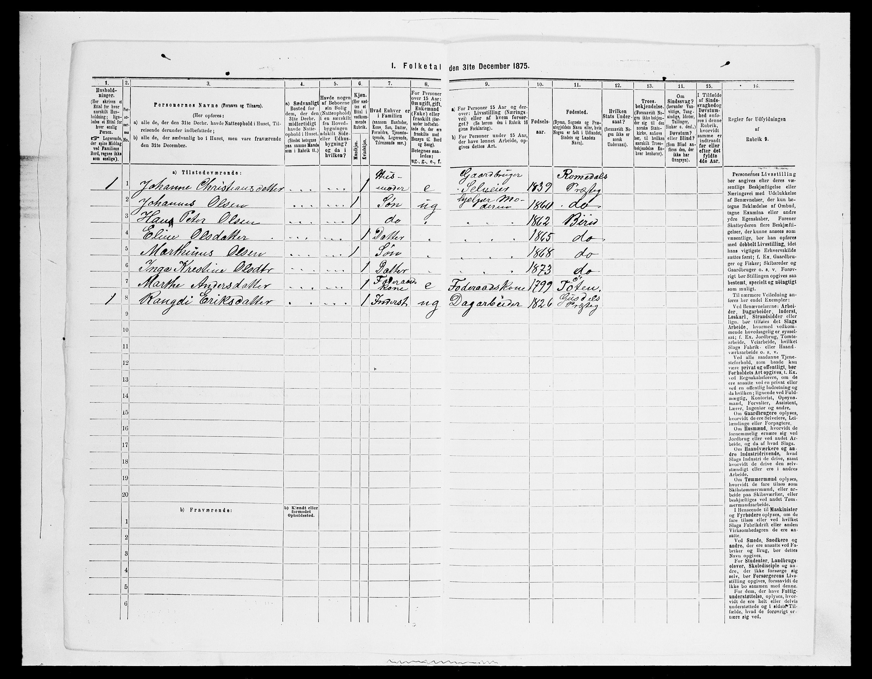 SAH, 1875 census for 0525P Biri, 1875, p. 716