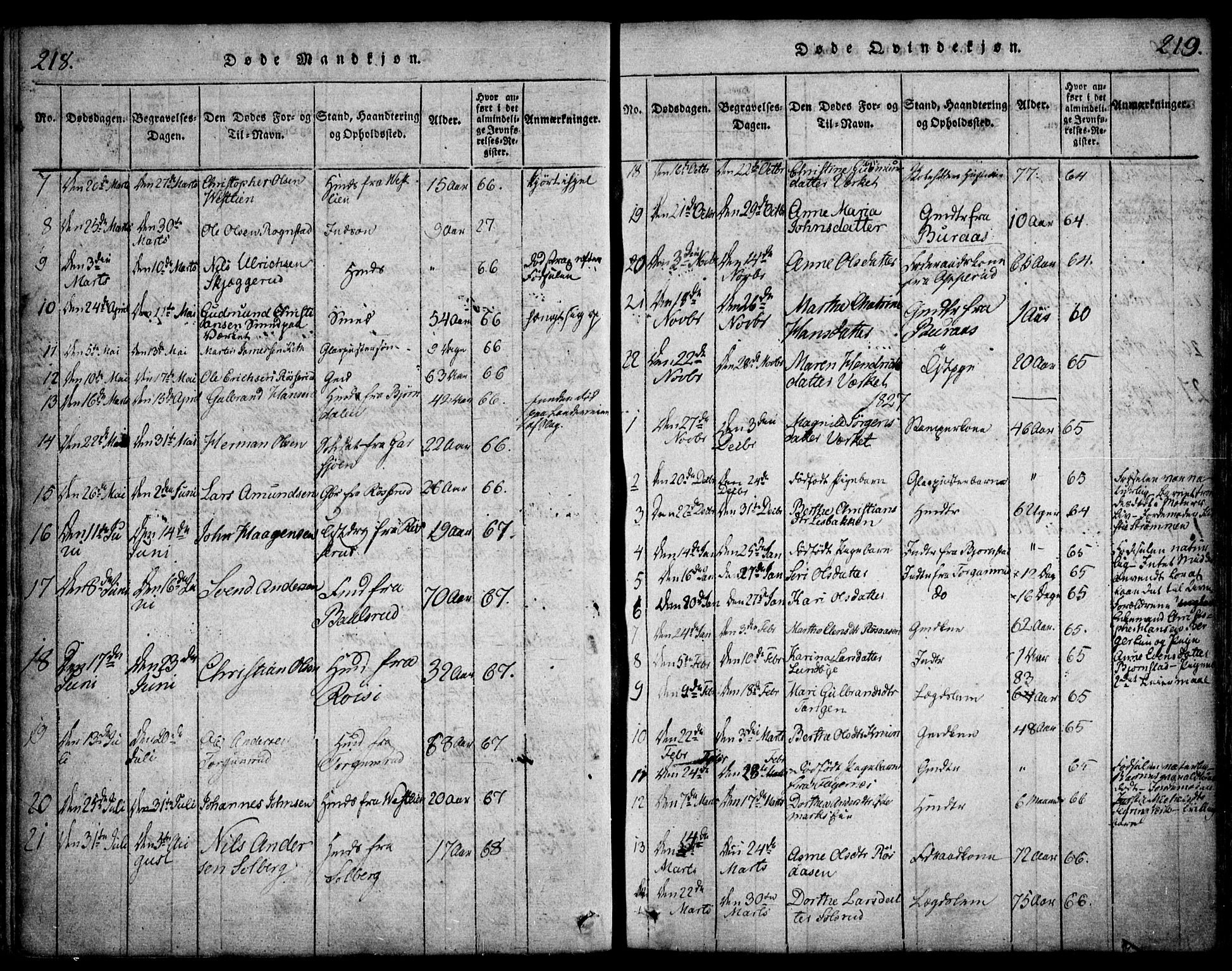 Hurdal prestekontor Kirkebøker, AV/SAO-A-10889/F/Fa/L0003: Parish register (official) no. I 3, 1815-1828, p. 218-219