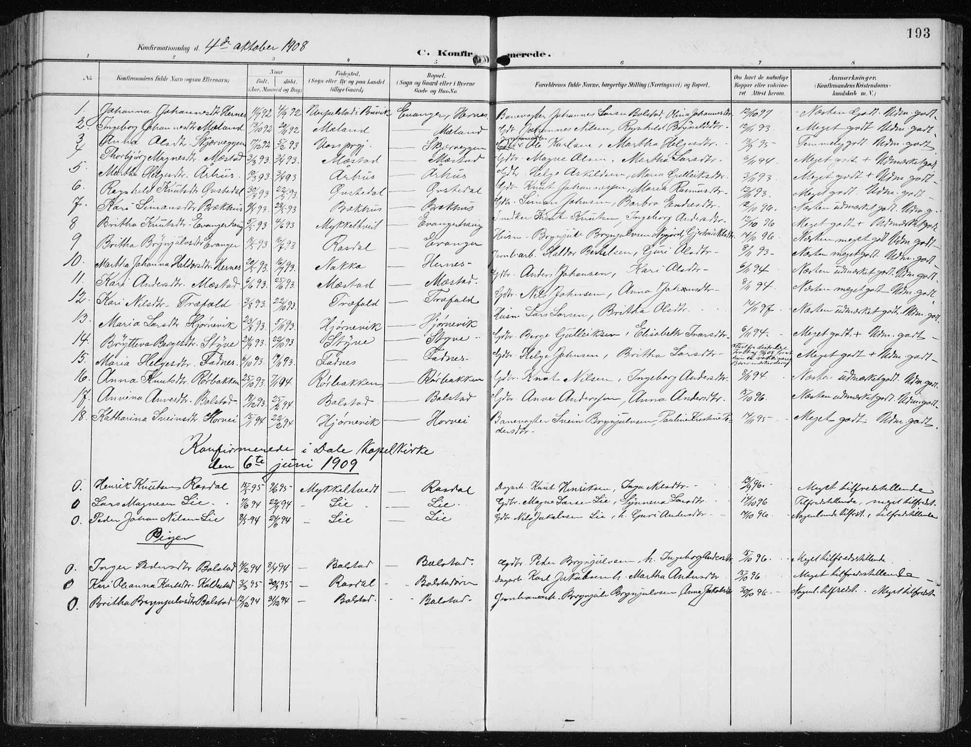 Evanger sokneprestembete, SAB/A-99924: Parish register (official) no. A  3, 1900-1930, p. 193