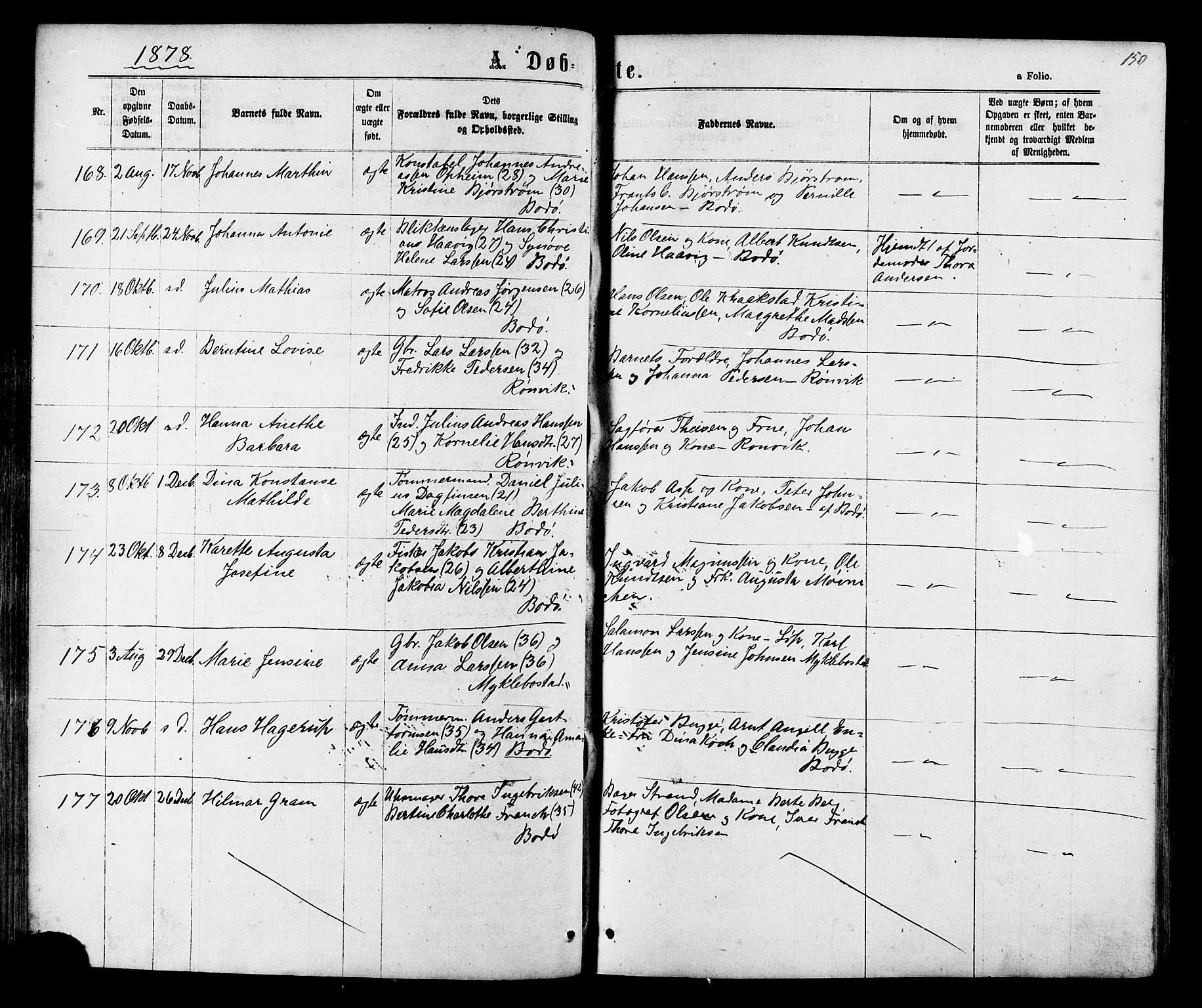 Ministerialprotokoller, klokkerbøker og fødselsregistre - Nordland, SAT/A-1459/801/L0029: Parish register (copy) no. 801C04, 1868-1878, p. 150