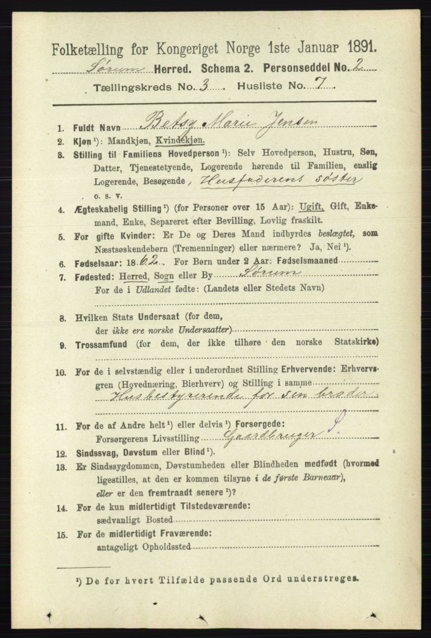 RA, 1891 census for 0226 Sørum, 1891, p. 1328
