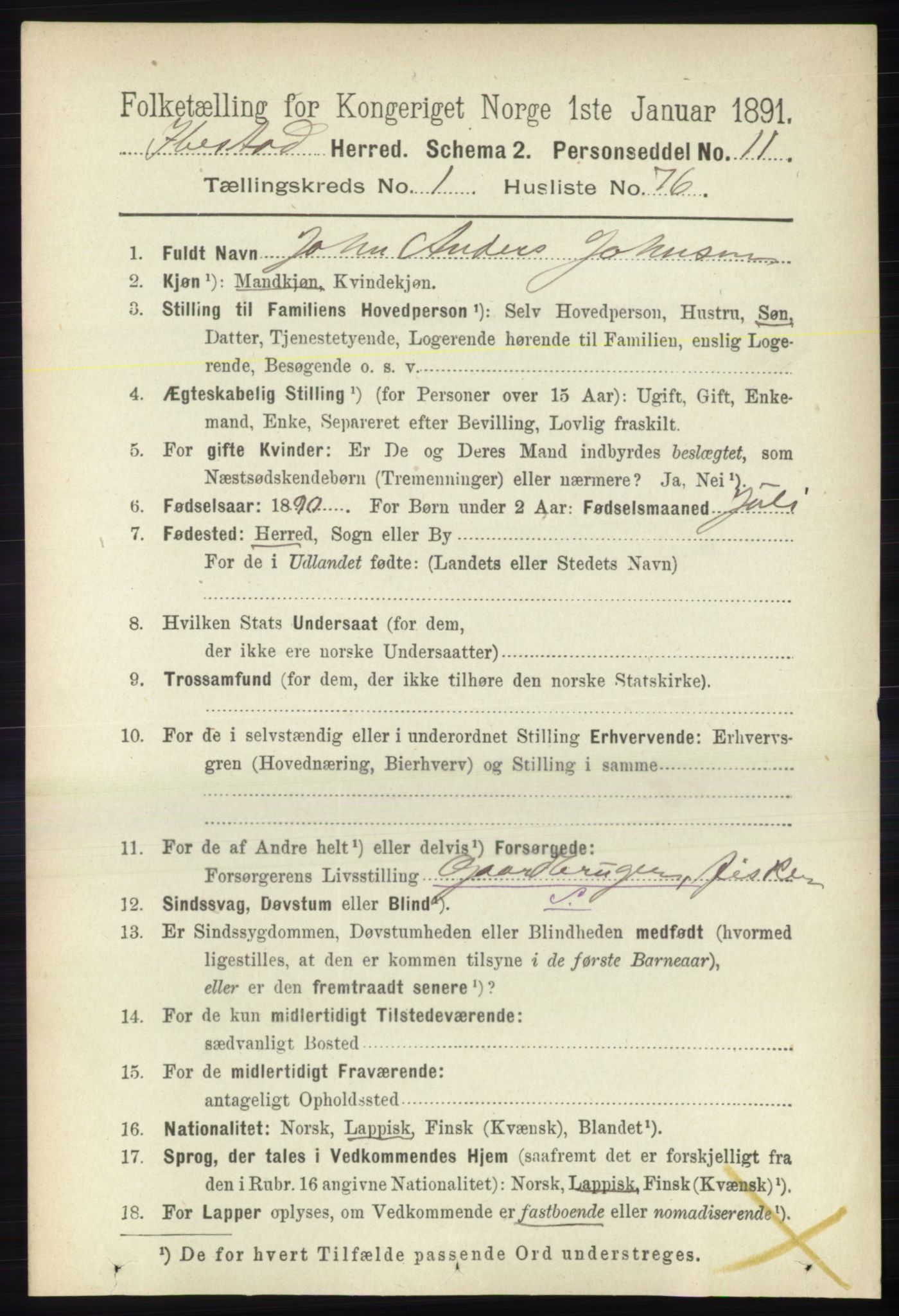 RA, 1891 census for 1917 Ibestad, 1891, p. 648