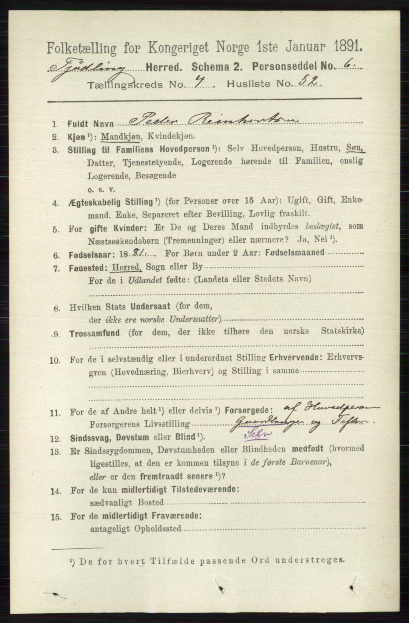 RA, 1891 census for 0725 Tjølling, 1891, p. 1746