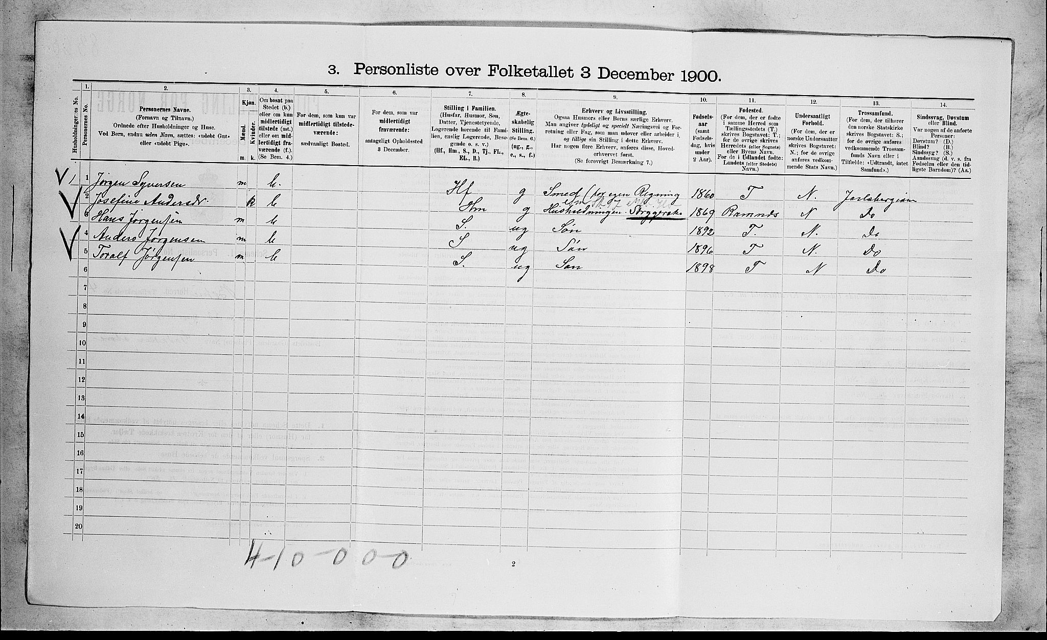 RA, 1900 census for Botne, 1900, p. 495