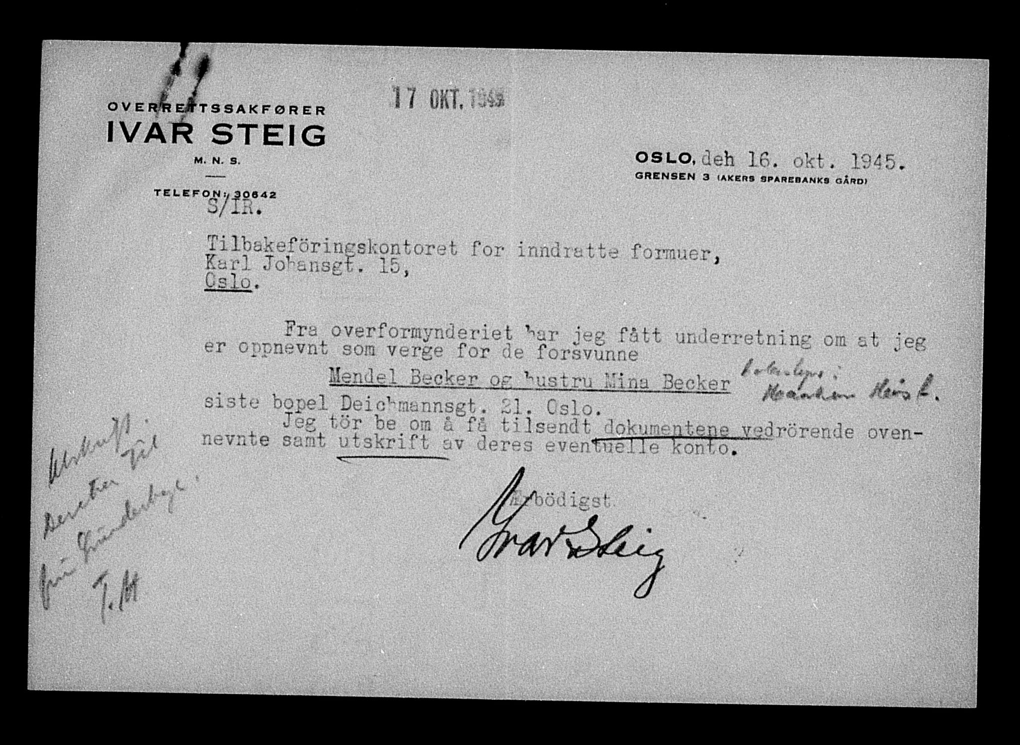 Justisdepartementet, Tilbakeføringskontoret for inndratte formuer, AV/RA-S-1564/H/Hc/Hcc/L0919: --, 1945-1947, p. 378