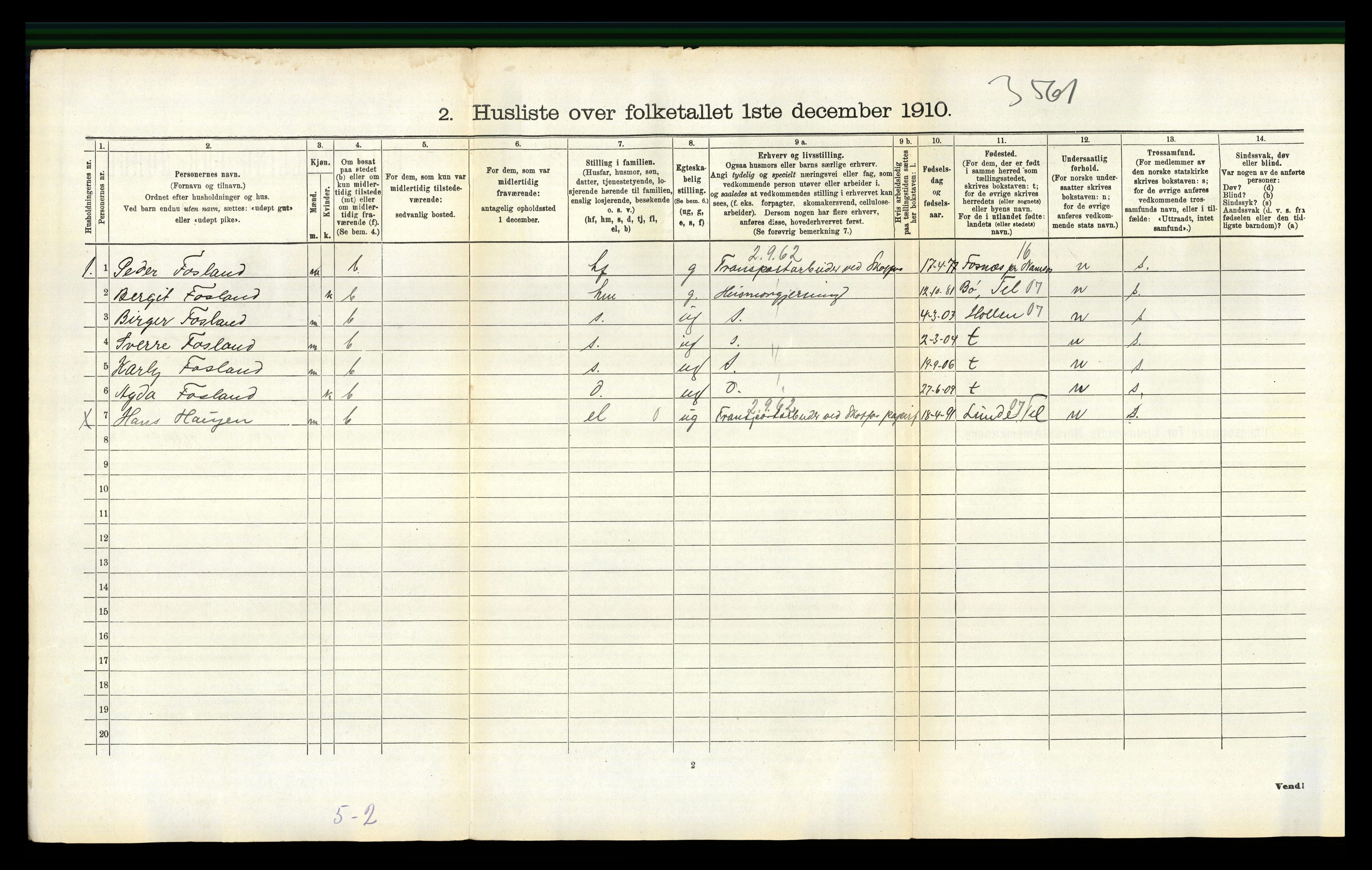 RA, 1910 census for Solum, 1910, p. 306