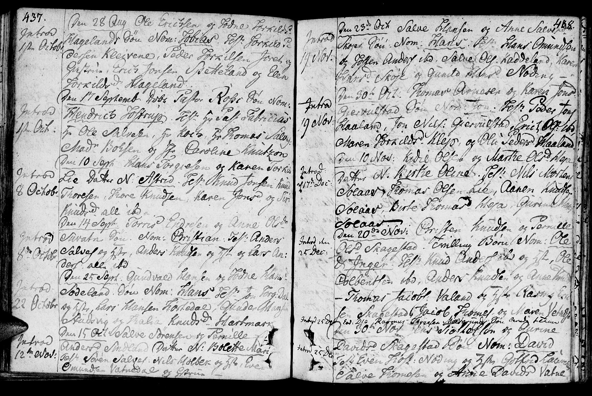 Holum sokneprestkontor, AV/SAK-1111-0022/F/Fa/Faa/L0003: Parish register (official) no. A 3, 1780-1821, p. 437-438