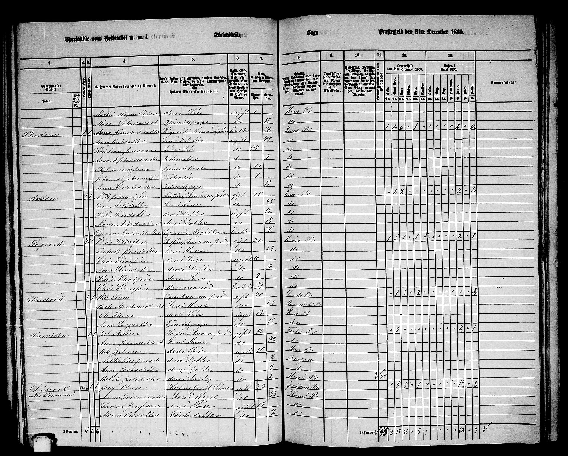 RA, 1865 census for Kinn, 1865, p. 101