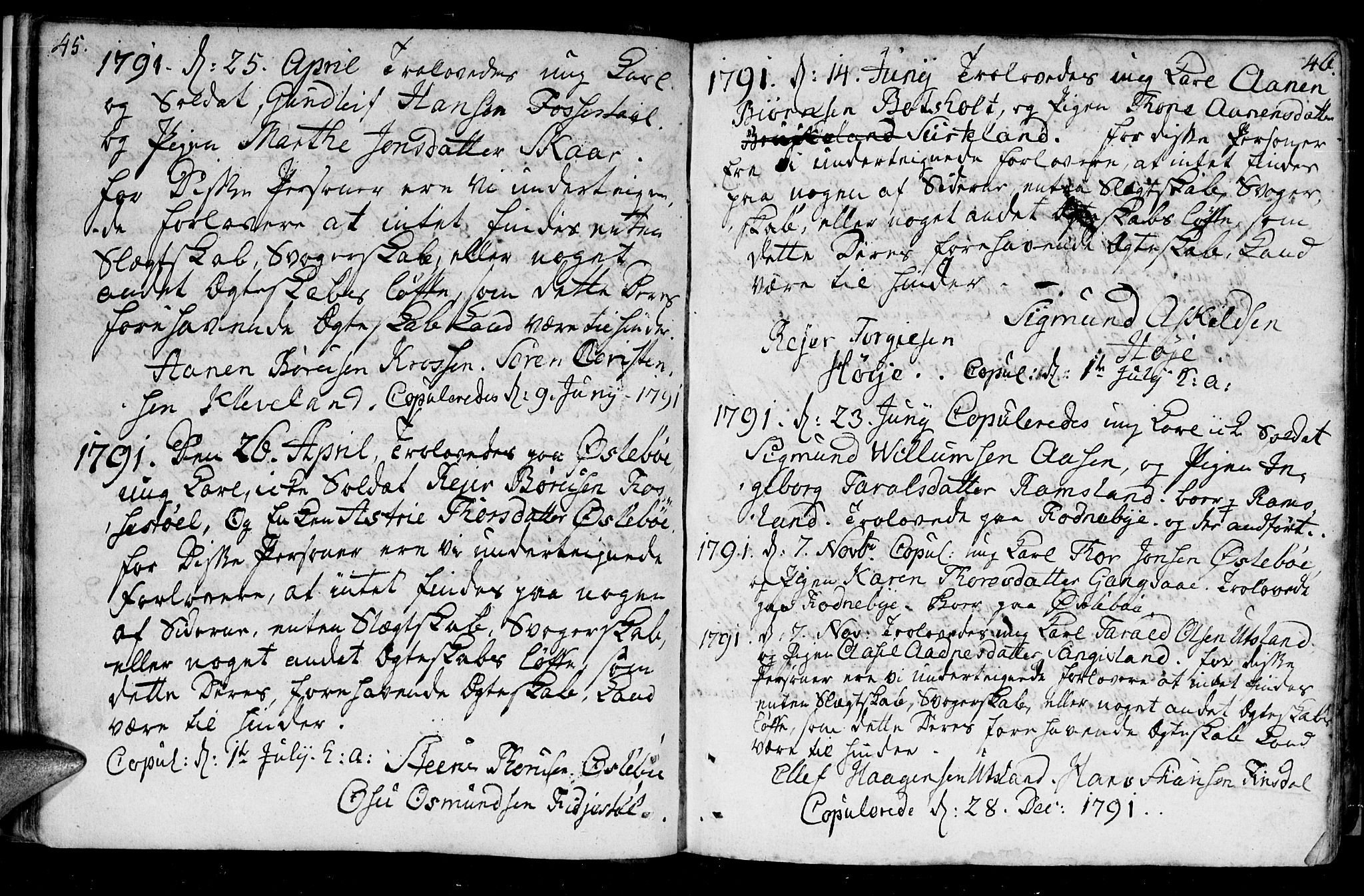 Holum sokneprestkontor, SAK/1111-0022/F/Fa/Fac/L0001: Parish register (official) no. A 1, 1773-1820, p. 45-46