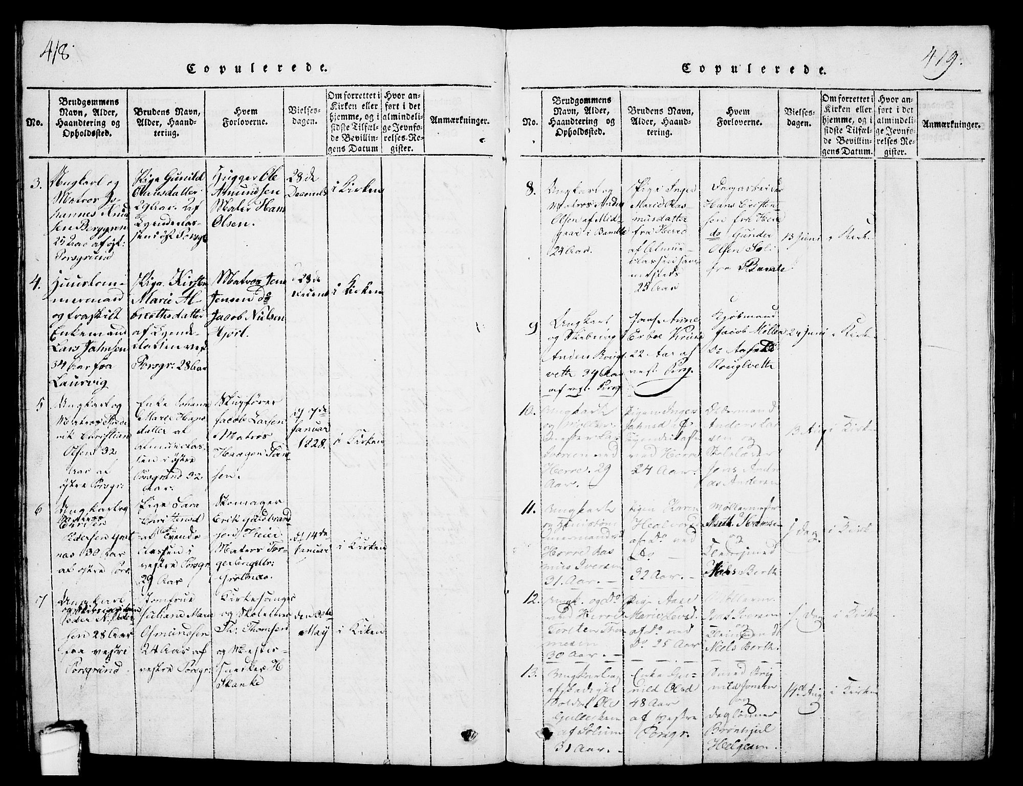 Porsgrunn kirkebøker , SAKO/A-104/G/Gb/L0001: Parish register (copy) no. II 1, 1817-1828, p. 418-419