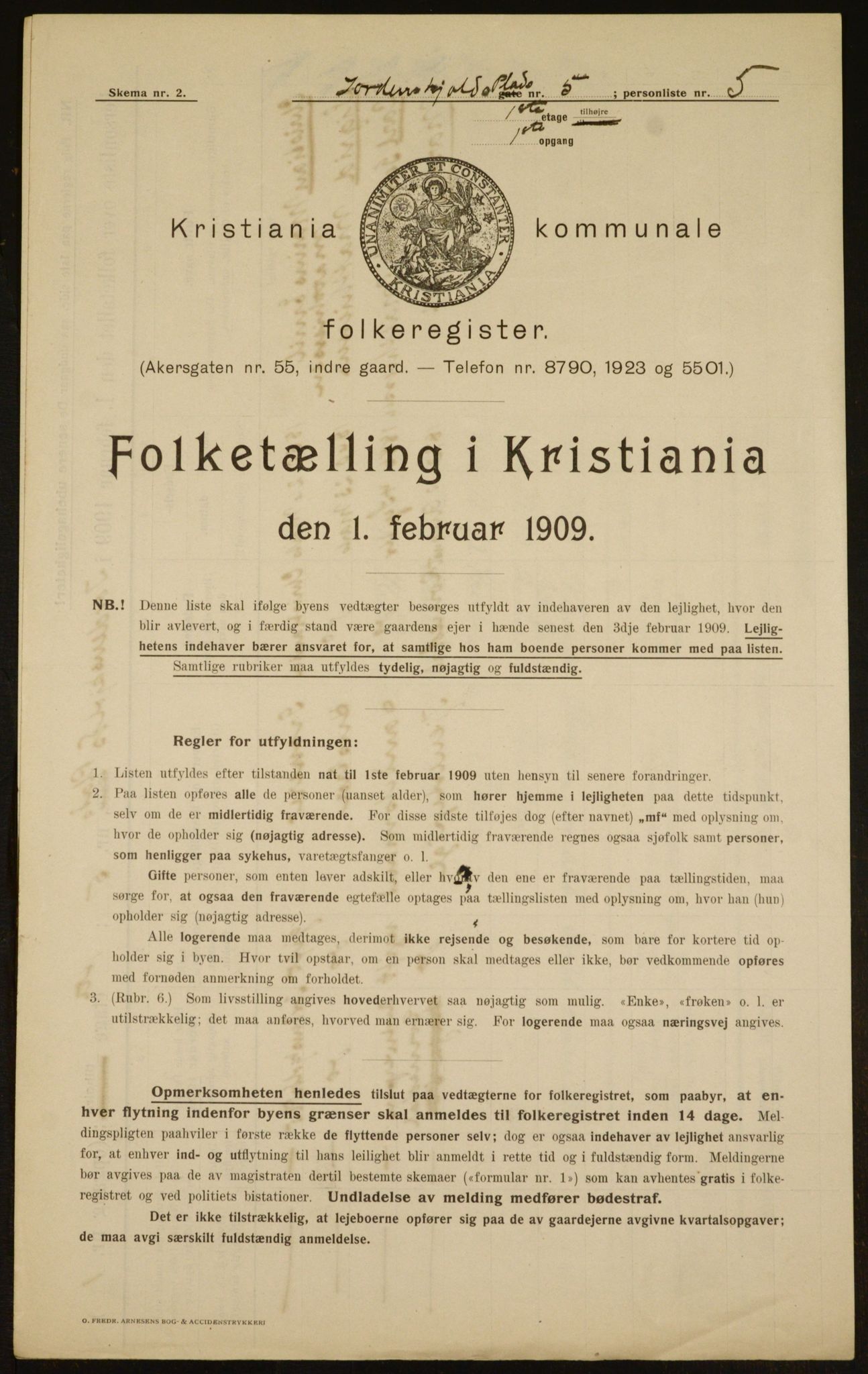 OBA, Municipal Census 1909 for Kristiania, 1909, p. 103301