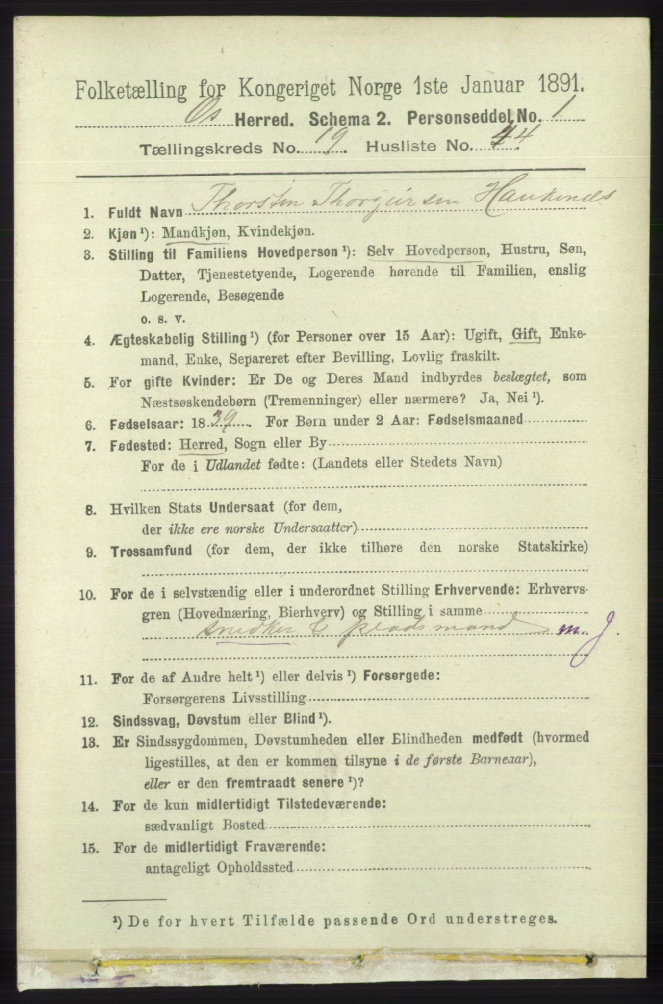 RA, 1891 census for 1243 Os, 1891, p. 4197