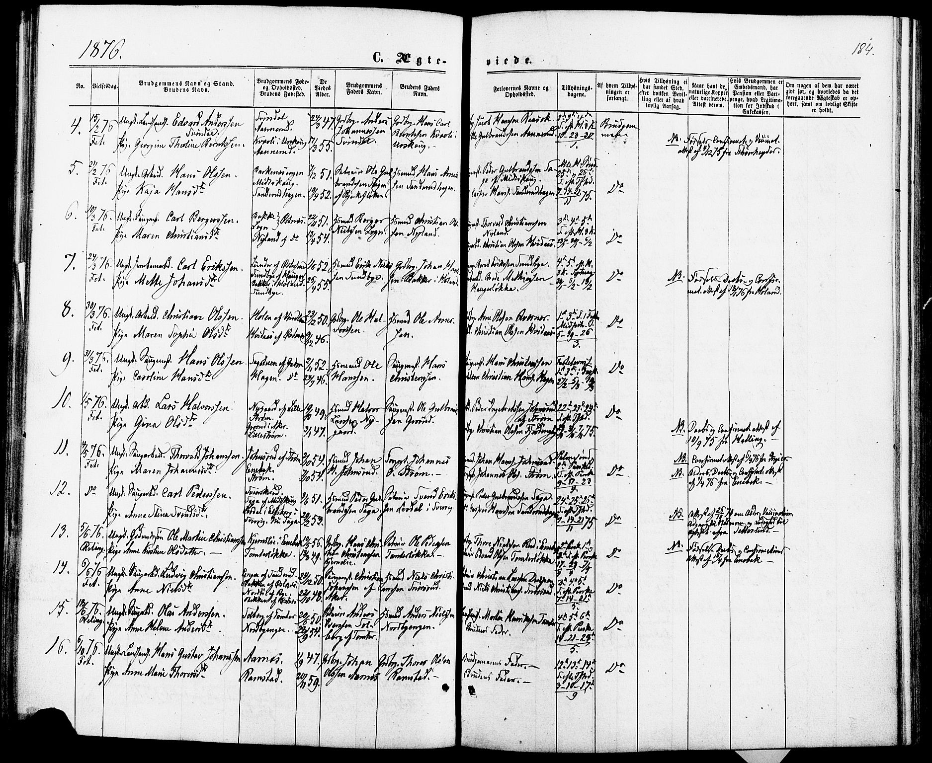 Fet prestekontor Kirkebøker, AV/SAO-A-10370a/F/Fa/L0013: Parish register (official) no. I 13, 1867-1877, p. 184