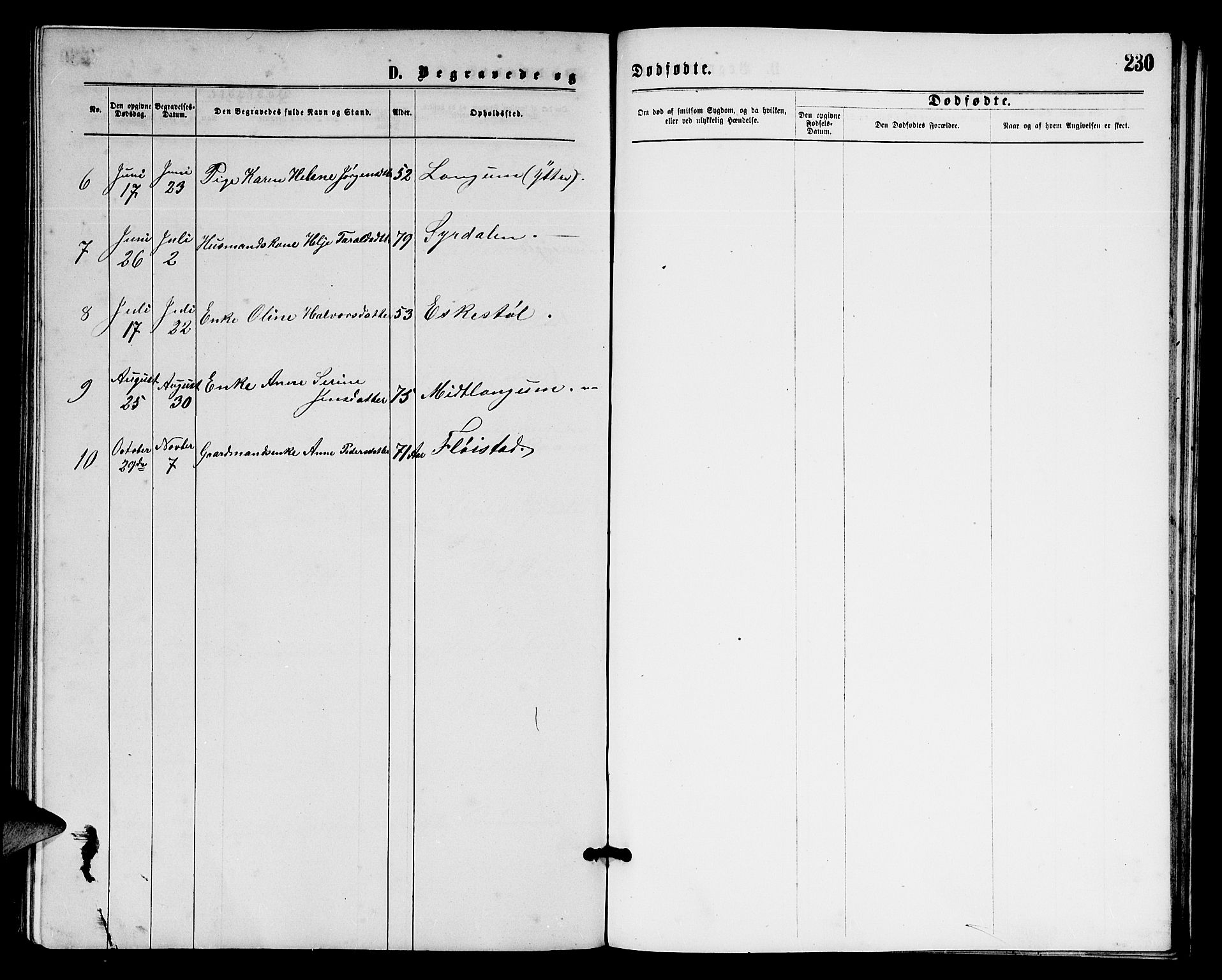 Austre Moland sokneprestkontor, AV/SAK-1111-0001/F/Fb/Fba/L0002: Parish register (copy) no. B 2, 1869-1879, p. 230