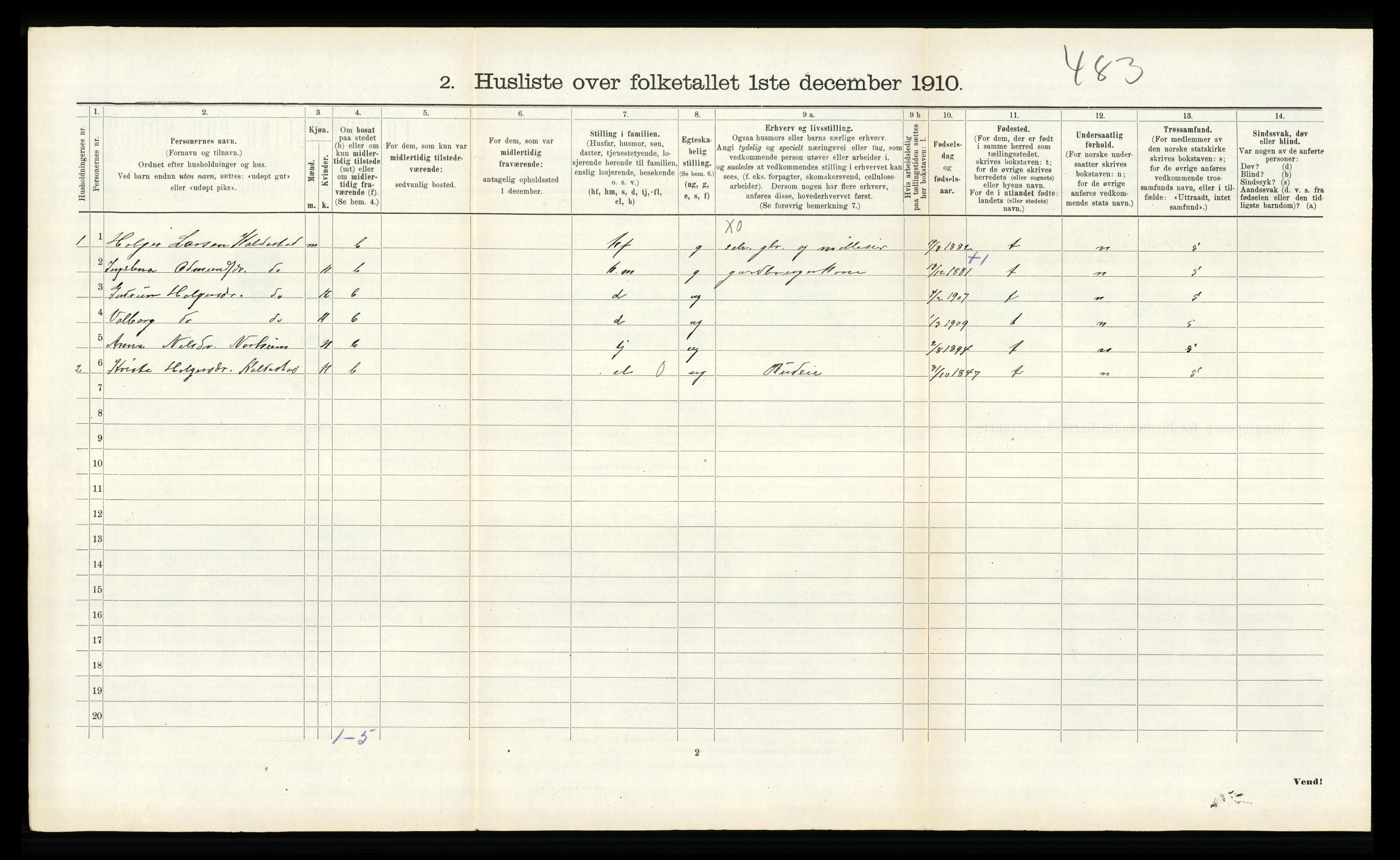 RA, 1910 census for Kvam, 1910, p. 222