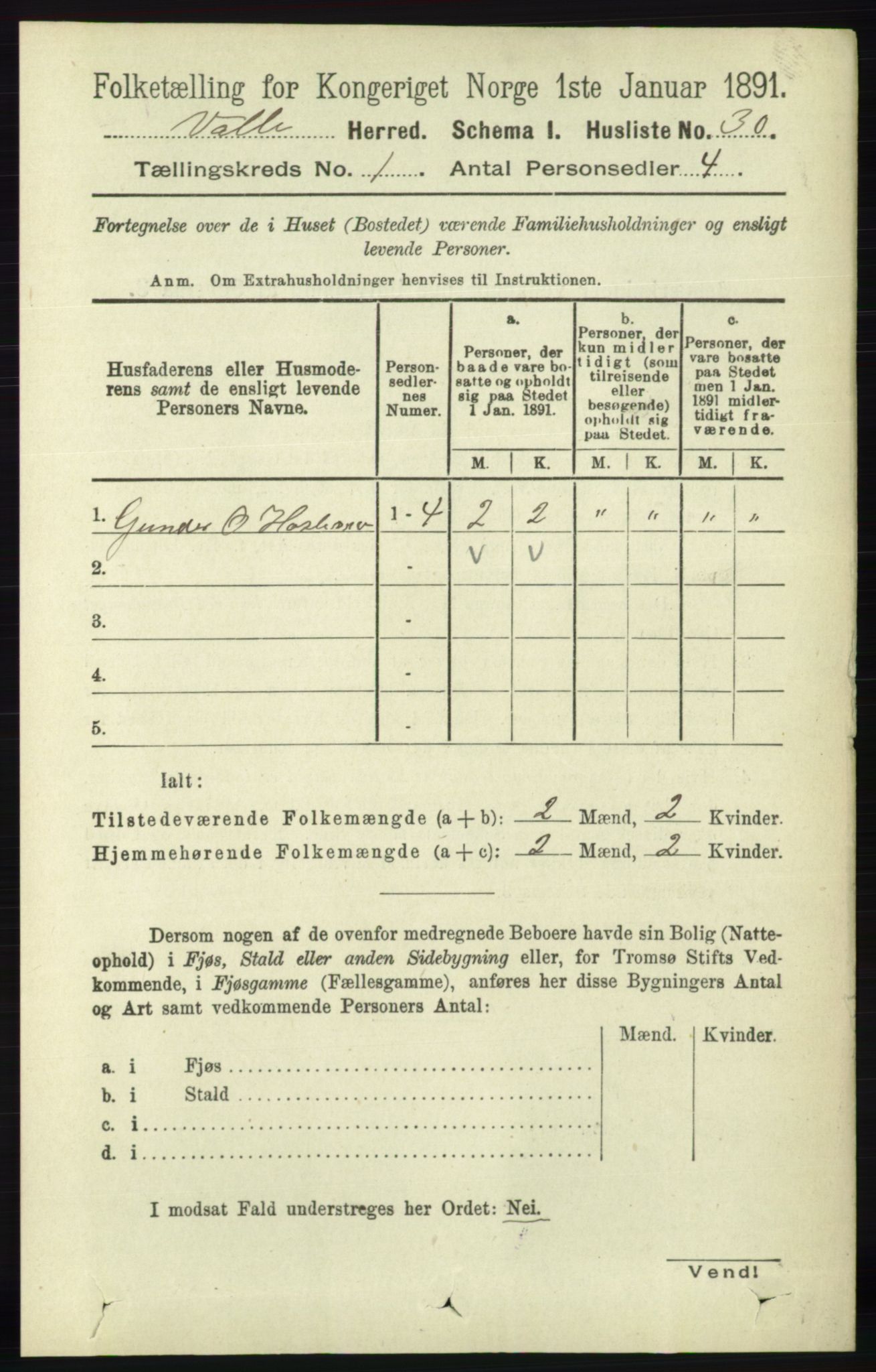 RA, 1891 census for 0940 Valle, 1891, p. 57