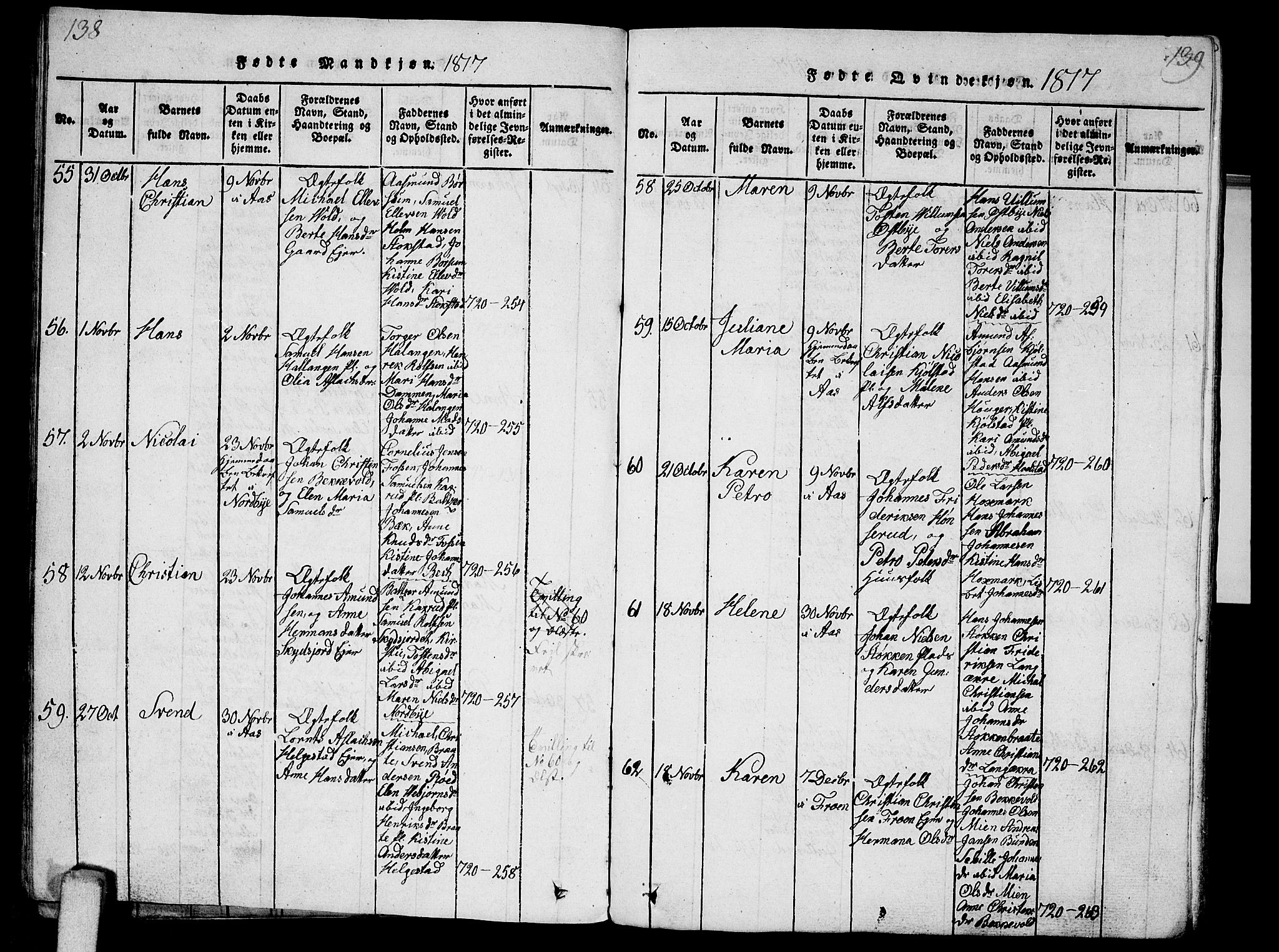 Ås prestekontor Kirkebøker, AV/SAO-A-10894/G/Ga/L0001: Parish register (copy) no. I 1, 1814-1820, p. 138-139