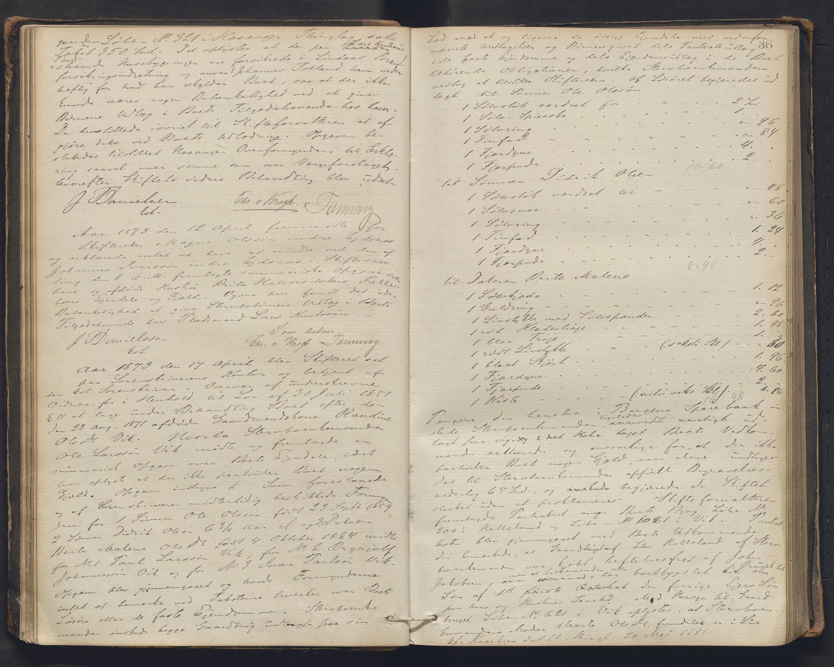 Nordhordland sorenskrivar, AV/SAB-A-2901/1/H/Hc/L0002: Skifteforhandlingsprotokollar, 1871-1878, p. 36