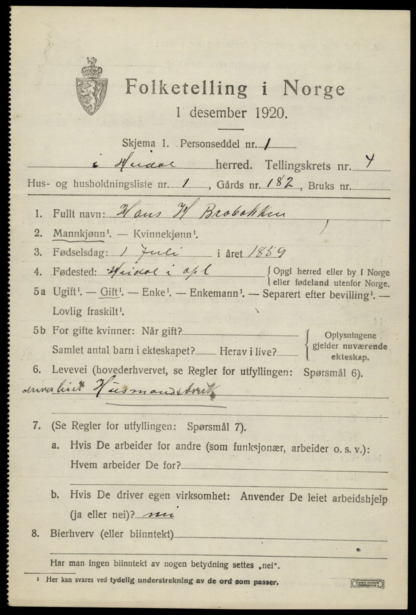 SAH, 1920 census for Heidal, 1920, p. 2022