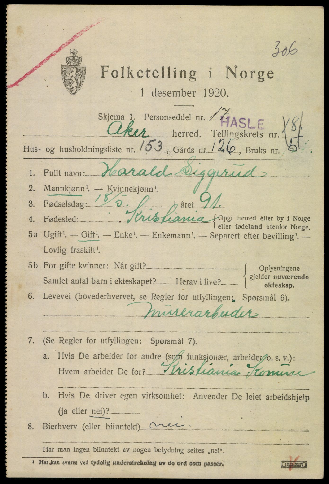 SAO, 1920 census for Aker, 1920, p. 114400