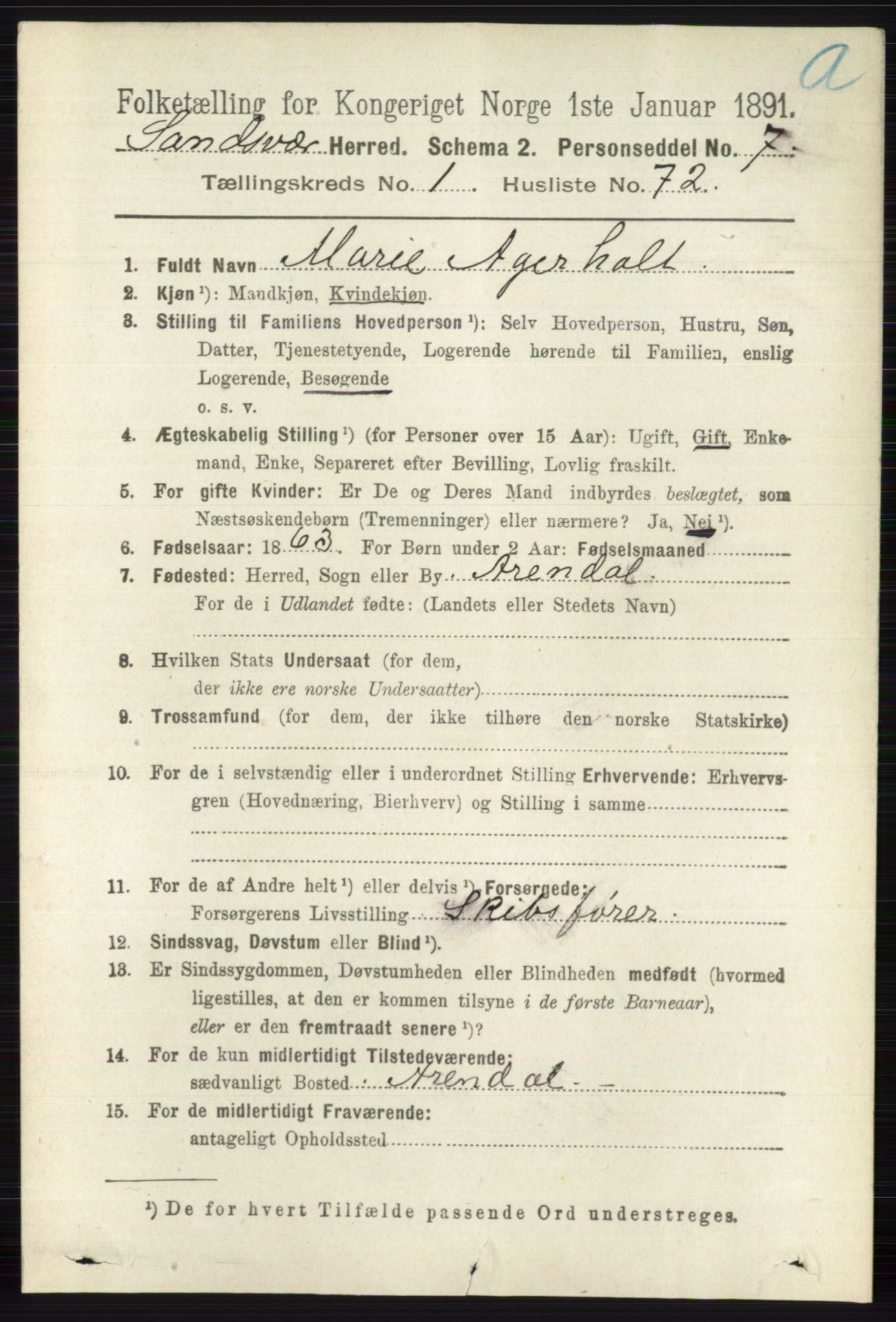 RA, 1891 census for 0629 Sandsvær, 1891, p. 583