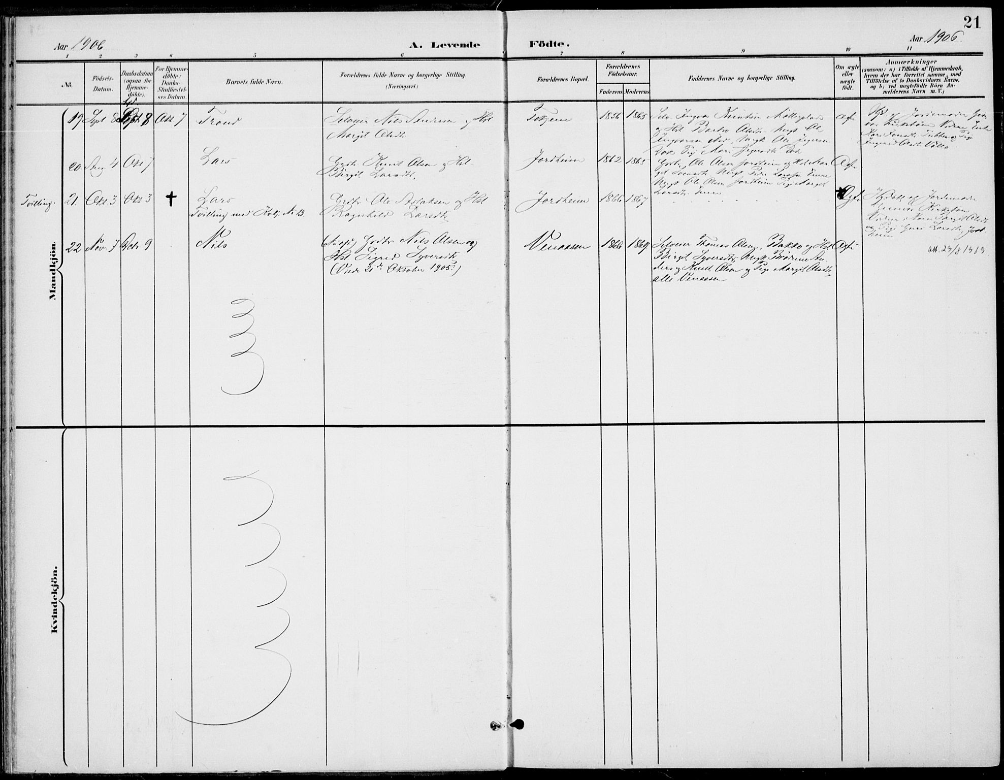 Gol kirkebøker, AV/SAKO-A-226/F/Fb/L0002: Parish register (official) no. II 2, 1900-1921, p. 21